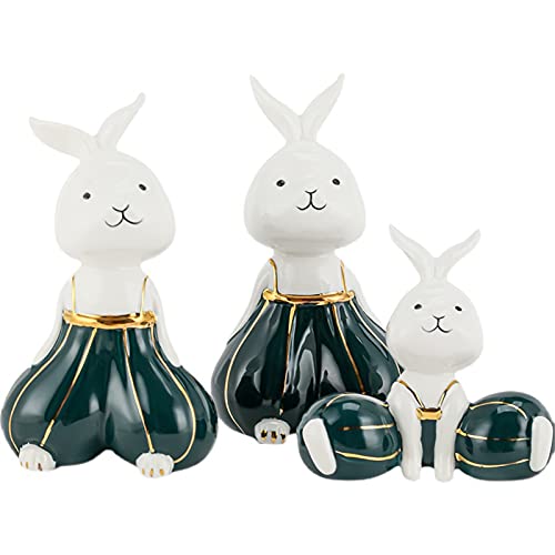 Ceramic Bunny Family of 3 - Cute Wedding Gift Set, Home Decor for Living Room & Desktop - Yellow & Green (Yellow) - Perfect for Housewarming, Baby Shower & Easter Decorations