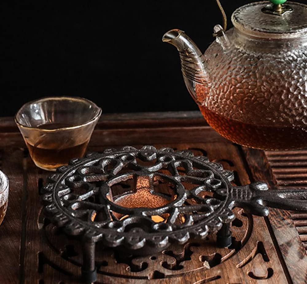Cast Iron Teapot Warmer with Candle Holder - Heavy Duty & Decorative Trivet for Coffee, Tea, Milk or Food Heating - Perfect for Tea Parties, Cozy Nights and Kitchen Decor