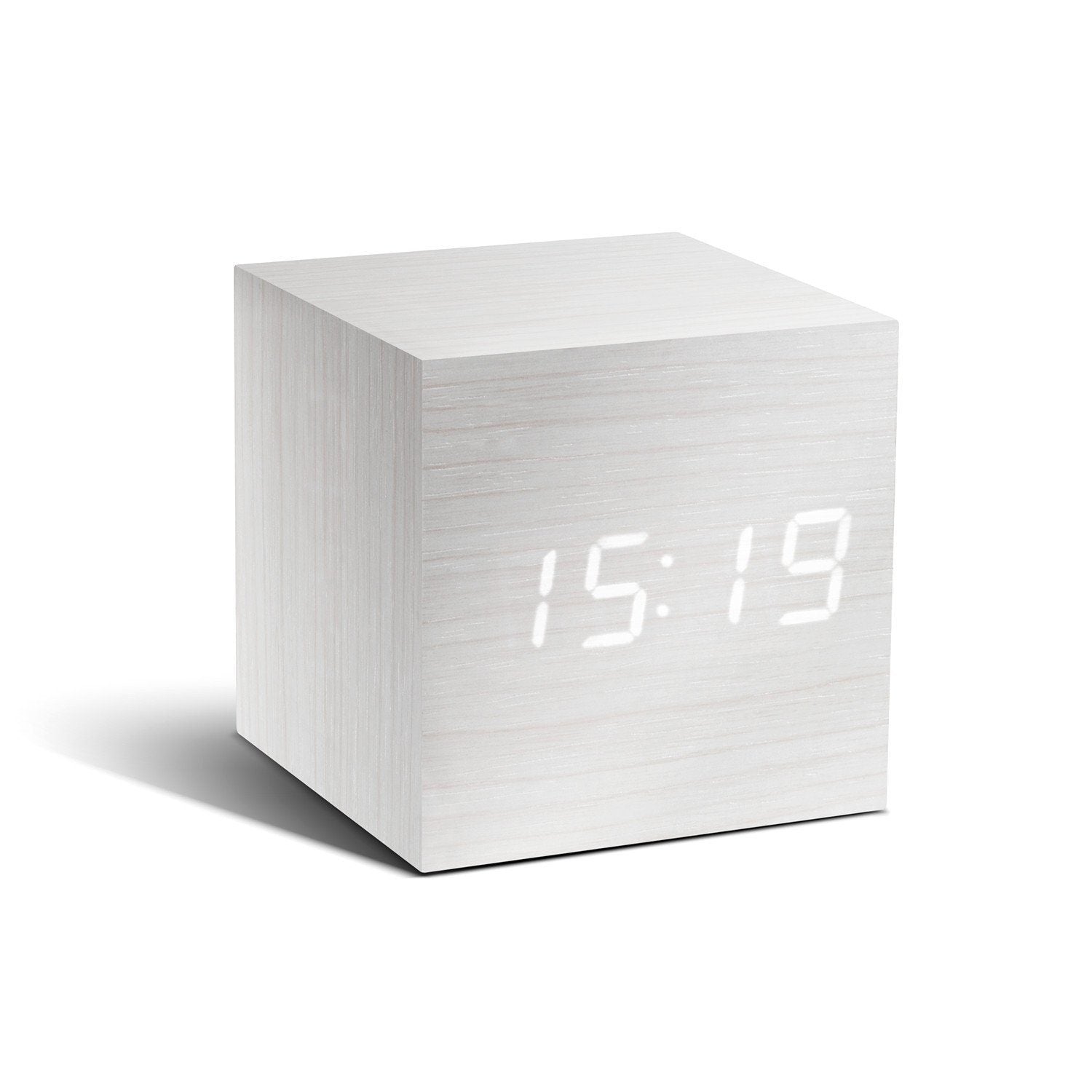 GINGKO LED Cube Digital Alarm Clock with Temperature Display - White, Modern Nightstand Clock for Bedroom, Office, and Travel
