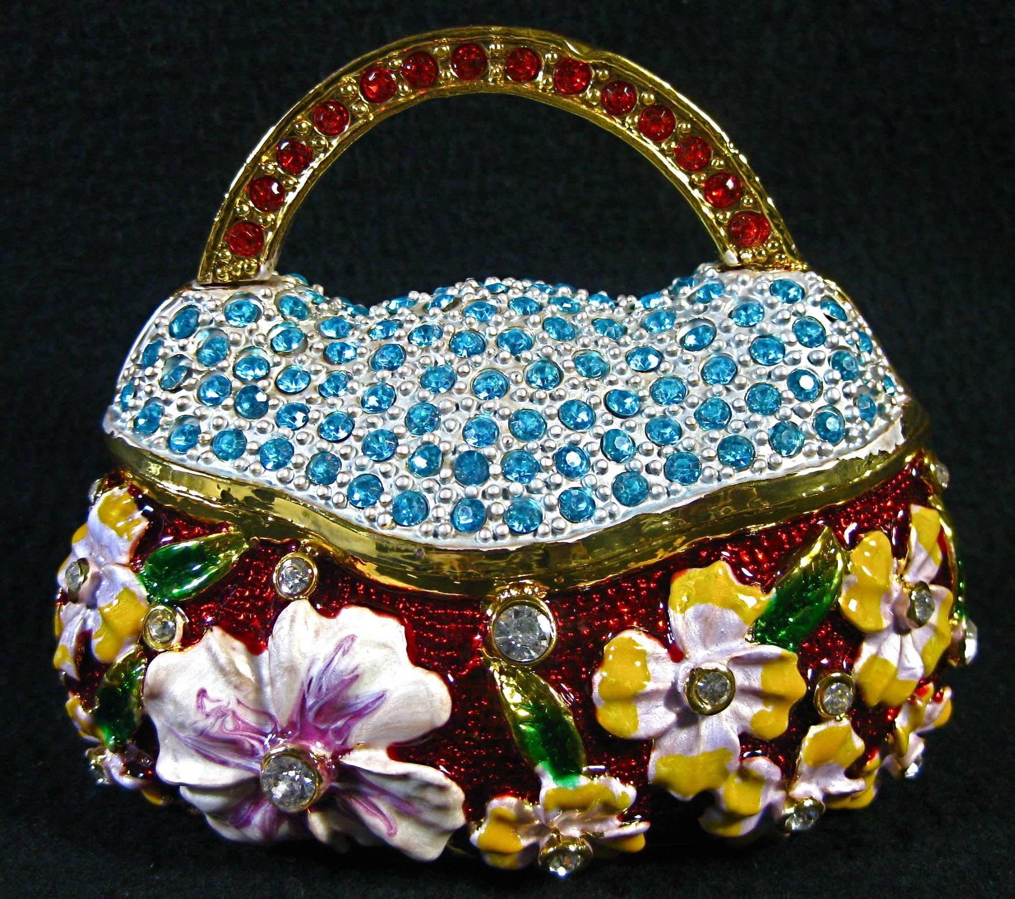 Luxury Red Handbag with Flap - Large Bejeweled Jewelry Box for Collectibles & Trinkets | Perfect for Gift Giving, Home Decor & Jewelry Storage