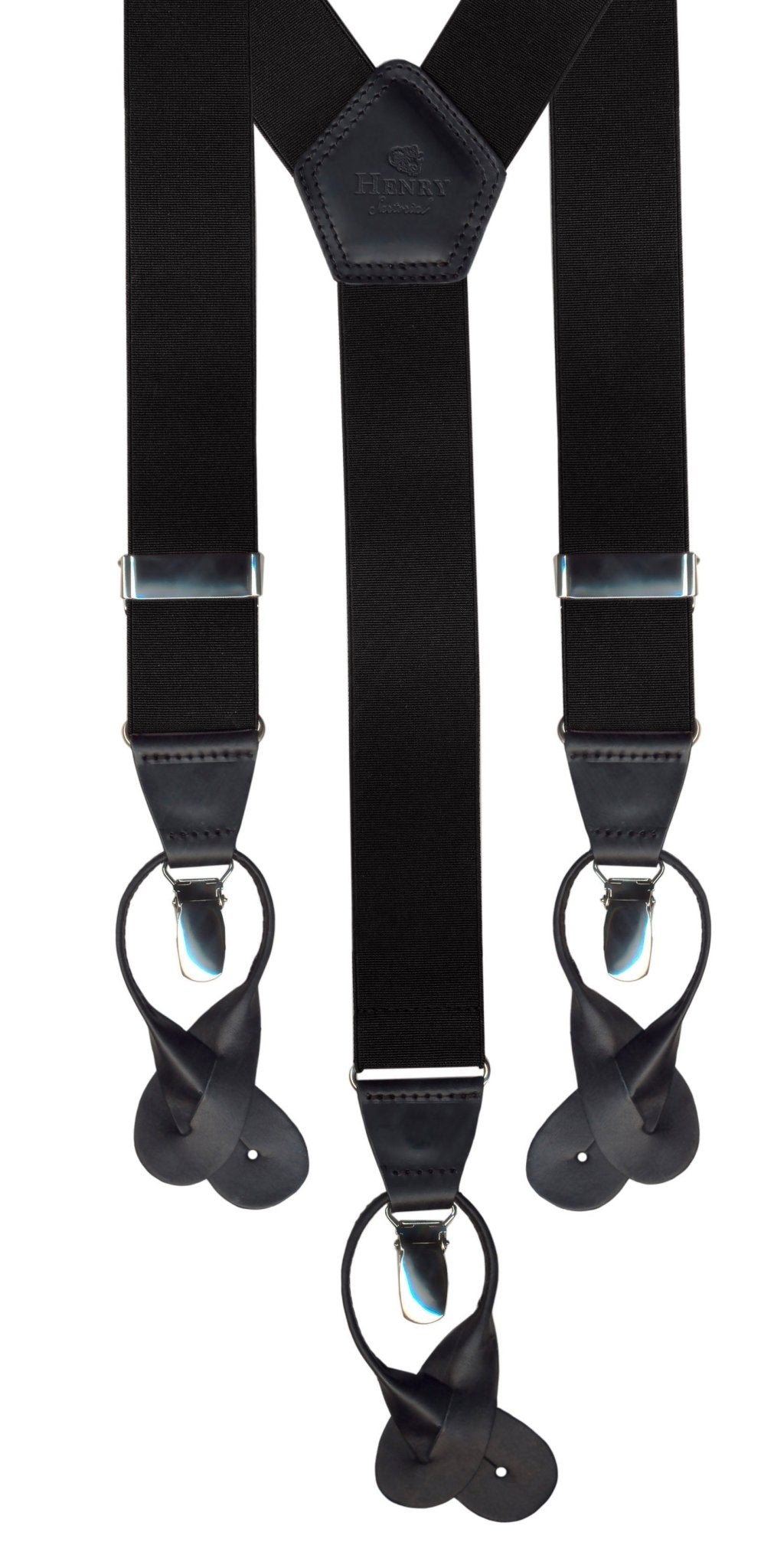 Premium HENERY SARTORIAL x LEYVA Adjustable Suspenders with Metal Loops & Clips - Classic Black for Formal Wear, Business Attire & Vintage Style Outfits