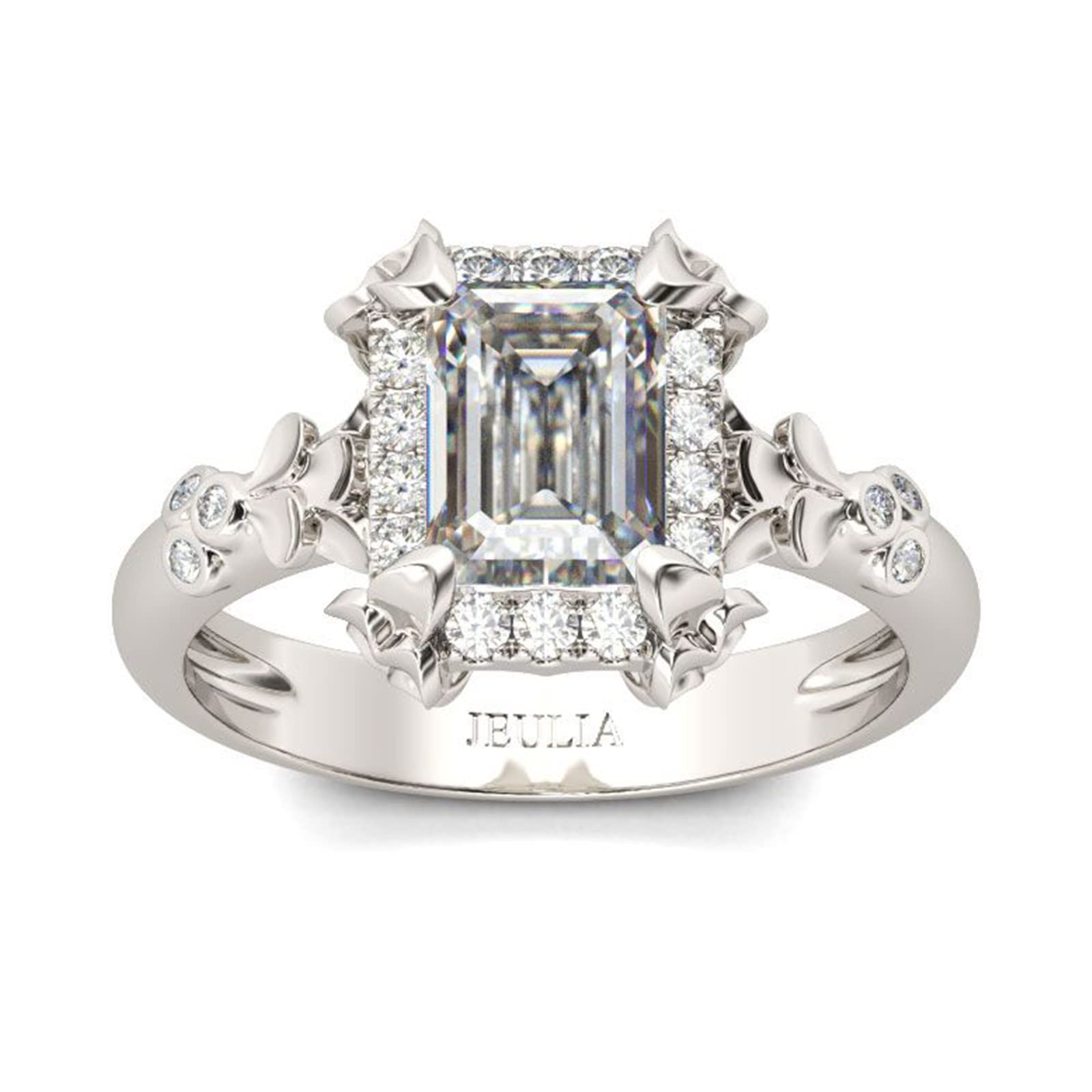Jeulia 2.45 Carat Diamond Engagement Ring for Women - Sterling Silver Emerald Cut Flower Cubic Zirconia Wedding Band, Anniversary Promise Ring with Jewelry Gift Box | Perfect for Proposals, Weddings, Anniversaries & Special Occasions
