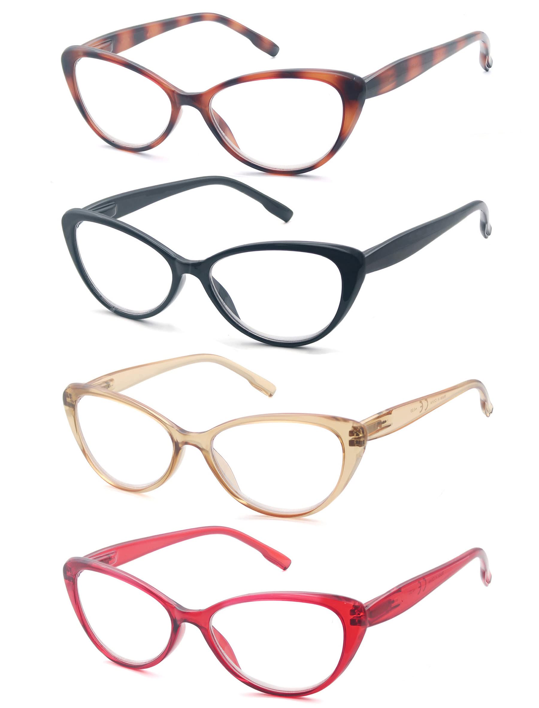 MODFANS 4 Pack Cat Eye Reading Glasses for Women - Spring Hinge, Stylish & Comfortable Readers - Perfect for Reading, Working, and Fashion Accessories