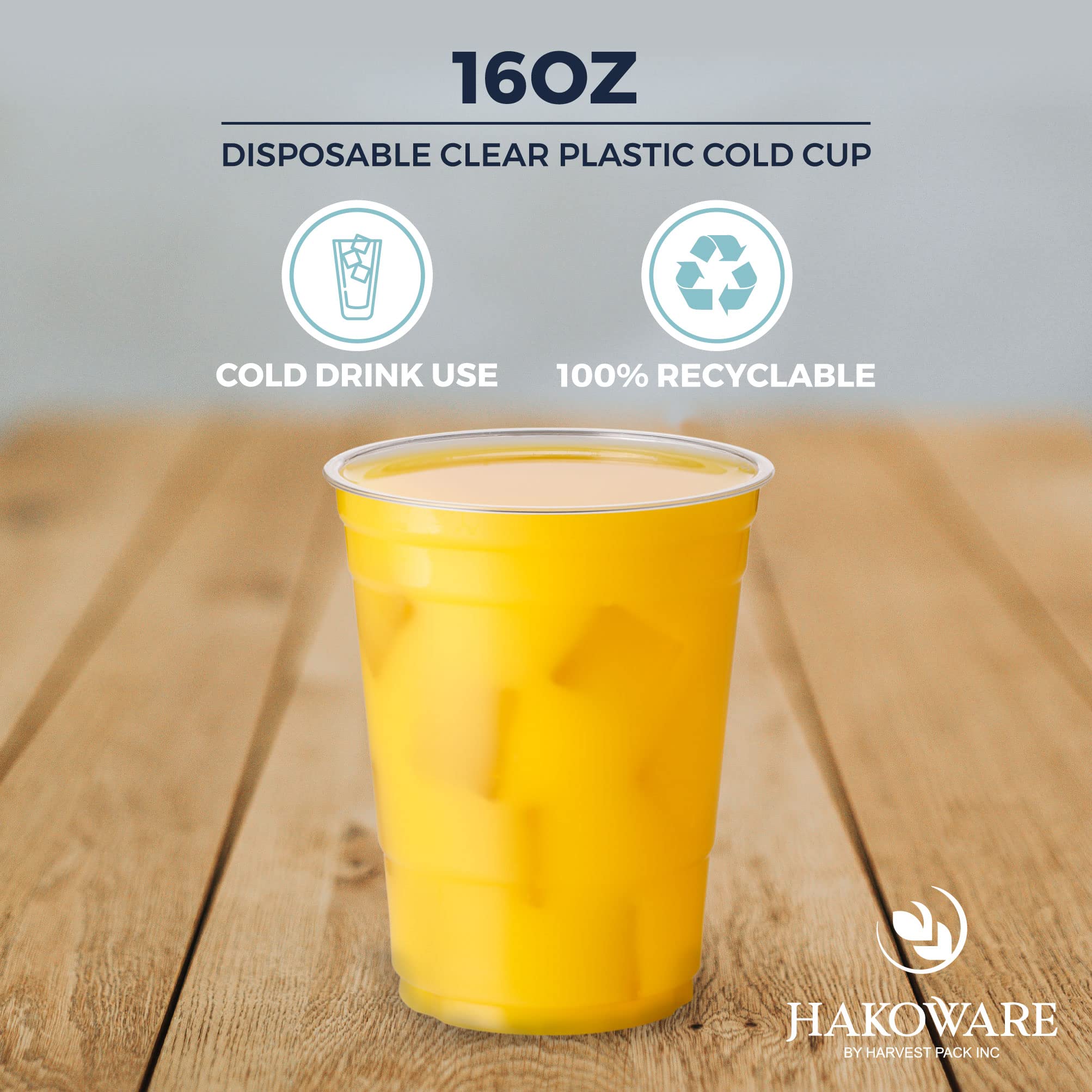 200 Count HAKOWARE 16 oz Ultra Clear Plastic Disposable Cold Cups - Perfect for Iced Coffee, Beer, Juice & Cold Beverages at Weddings, Parties & Events