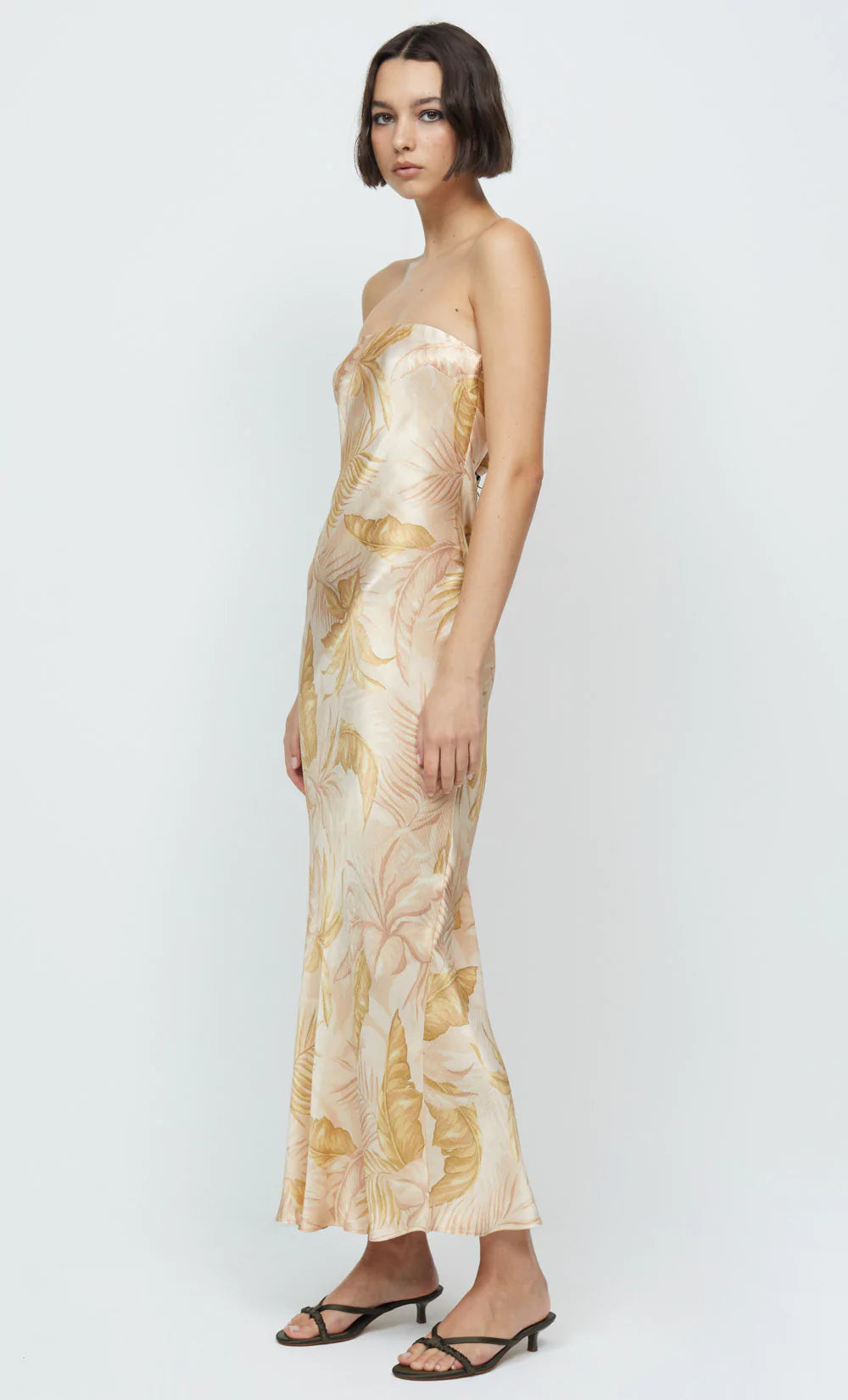 Dusty Palms Strapless Maxi Dress - Elegant Flowy Beach Wedding Gown for Women - Perfect for Summer Vacations, Boho Bridal Showers & Tropical Getaways
