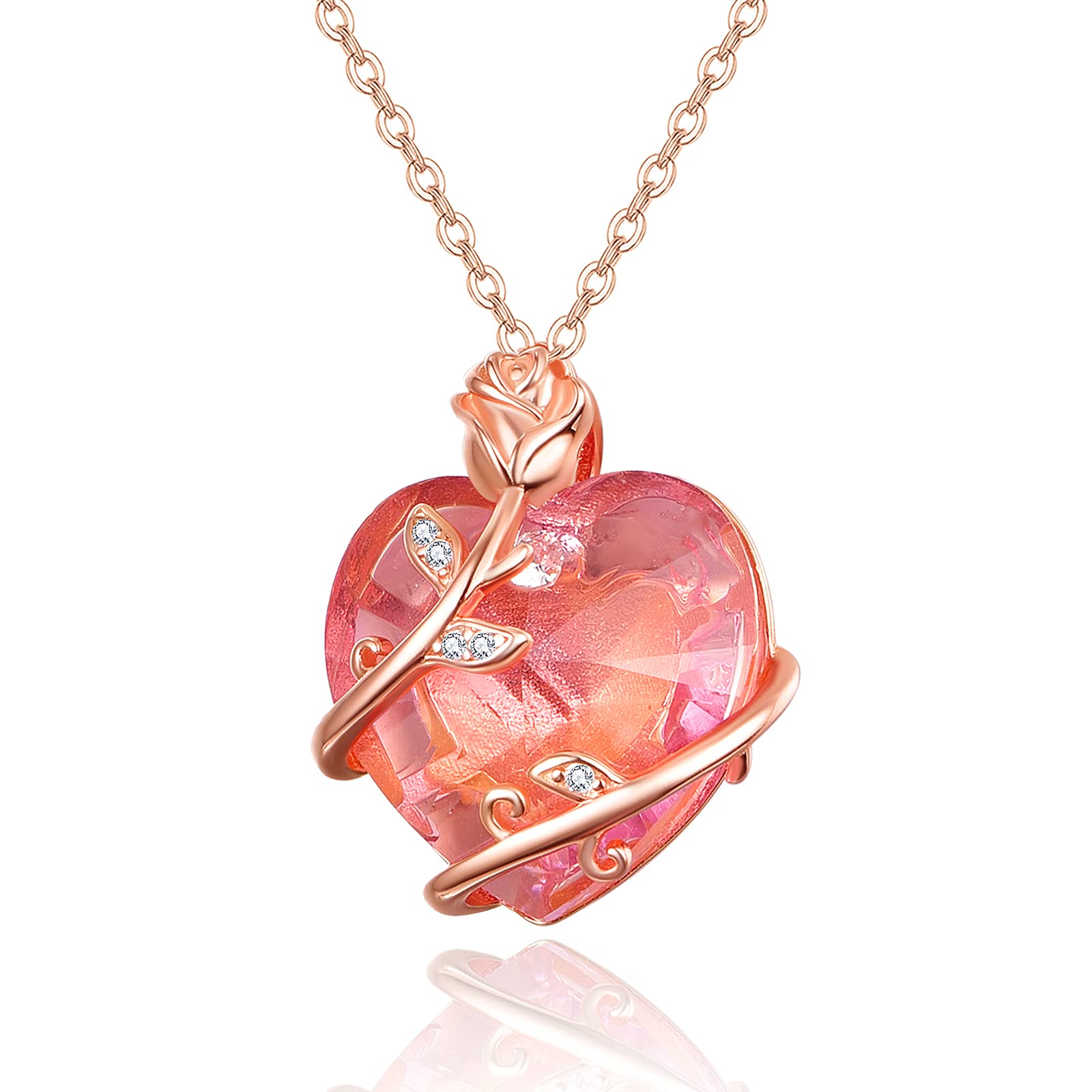 TANGPOET Sterling Silver Pink Crystal Rose Flower Necklace - Rose Gold Plated Pendant for Women, Perfect Gift for Mother's Day, Valentine's Day & Birthdays | Elegant Jewelry for Daily Wear, Date Nights & Special Occasions