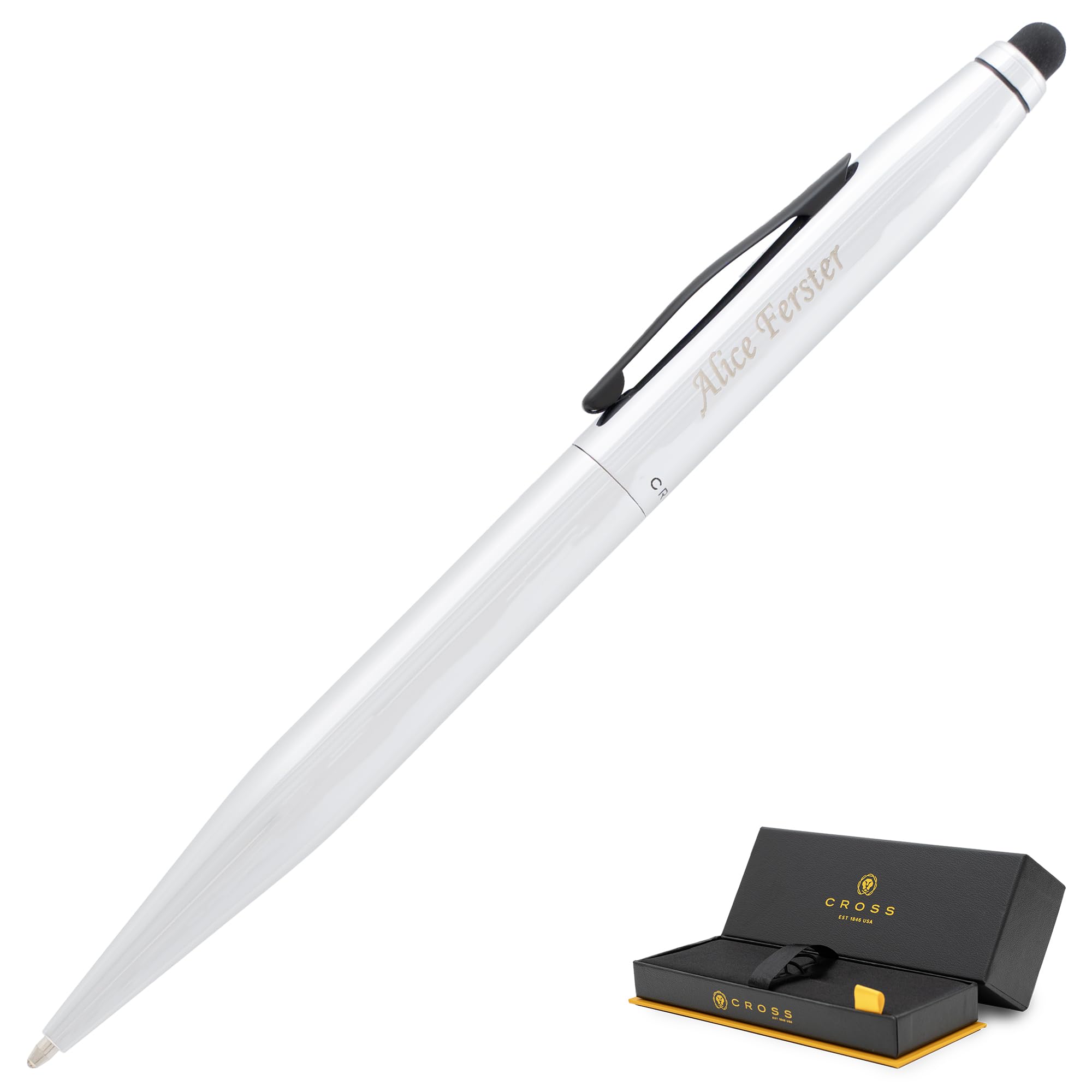 Personalized Cross Tech2 Chrome Ballpoint Pen with Stylus & Custom Engraving - Multifunctional Gift Pen for Business, Writing & Digital Use - Perfect for Office, Graduation & Corporate Gifts