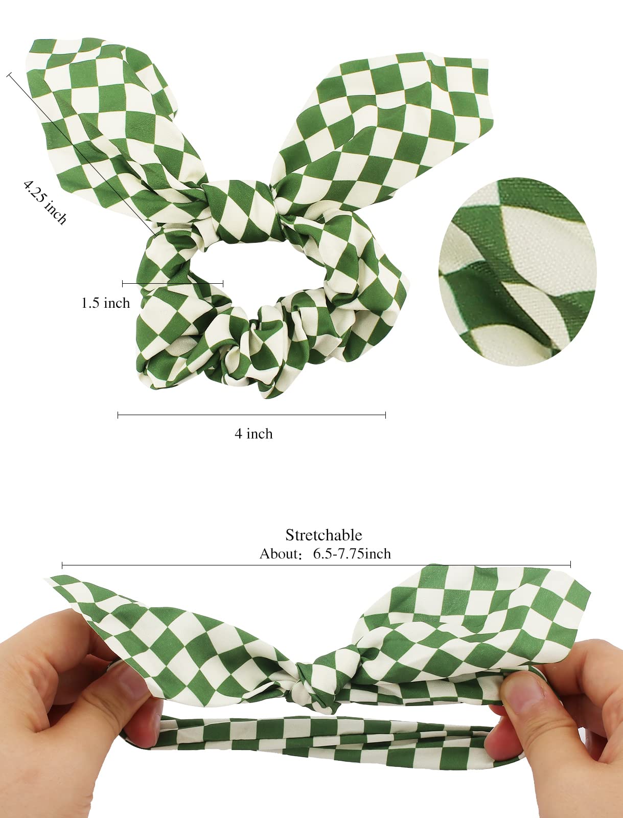 Jaciya 6-Pack Hair Ties Set - Buffalo Plaid & Checkerboard Scrunchies with Bow, Bunny Ears & Tail Hair Accessories for Women | Perfect for Everyday Wear, Parties & Cosplay