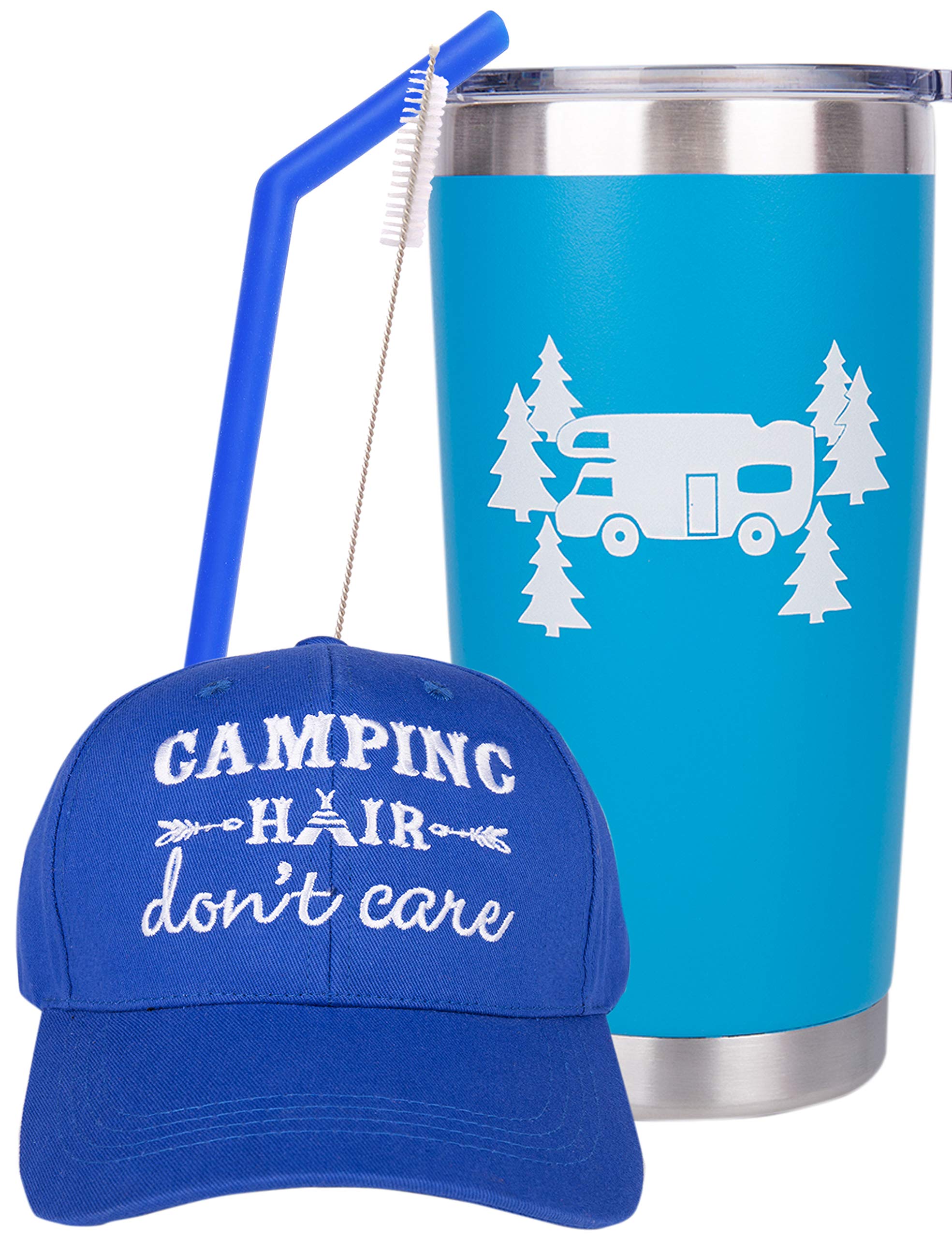 LittleBlueDeer Insulated Stainless Steel Tumbler - Perfect Camping Gift for Women, Christmas Present for Campers, Happy Camper Mug for Outdoor Adventures, Hiking & Travel (20oz) - Ideal for Coffee, Tea & Cold Drinks on Camping Trips