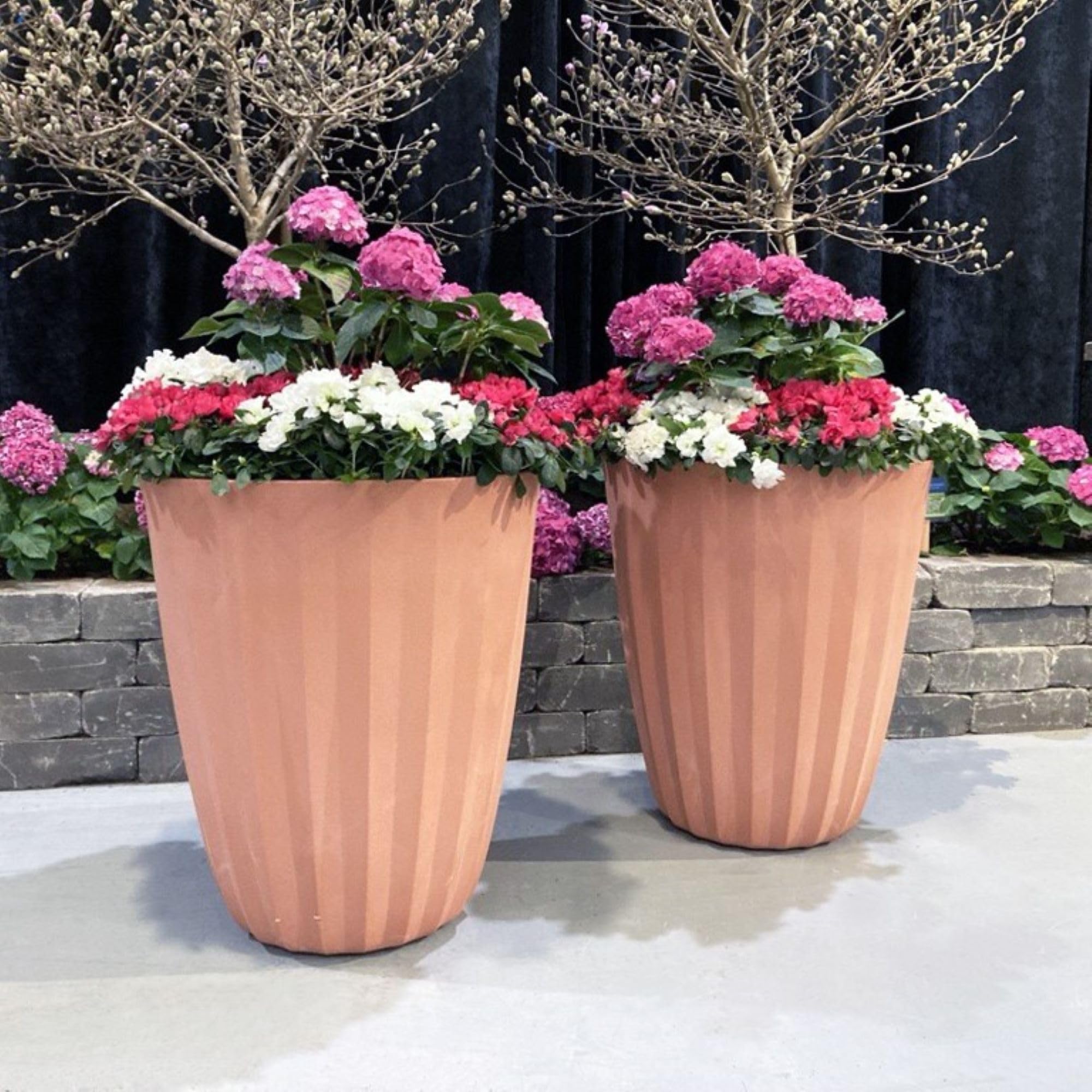 Crescent Garden Pleat Planter - 15-Inch Large Indoor/Outdoor Flower Pot in Weathered Terracotta - Perfect for Patio, Deck, Balcony & Home Decor