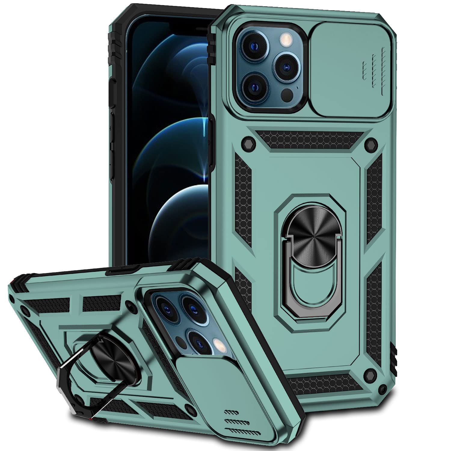 Hitaoyou iPhone 12 Pro Max Case with Camera Cover & Kickstand - Slide Lens Protection, 360° Rotate Ring Stand, Shockproof Bumper Cover for 6.7 inch - Perfect for Outdoor Activities, Travel & Daily Protection