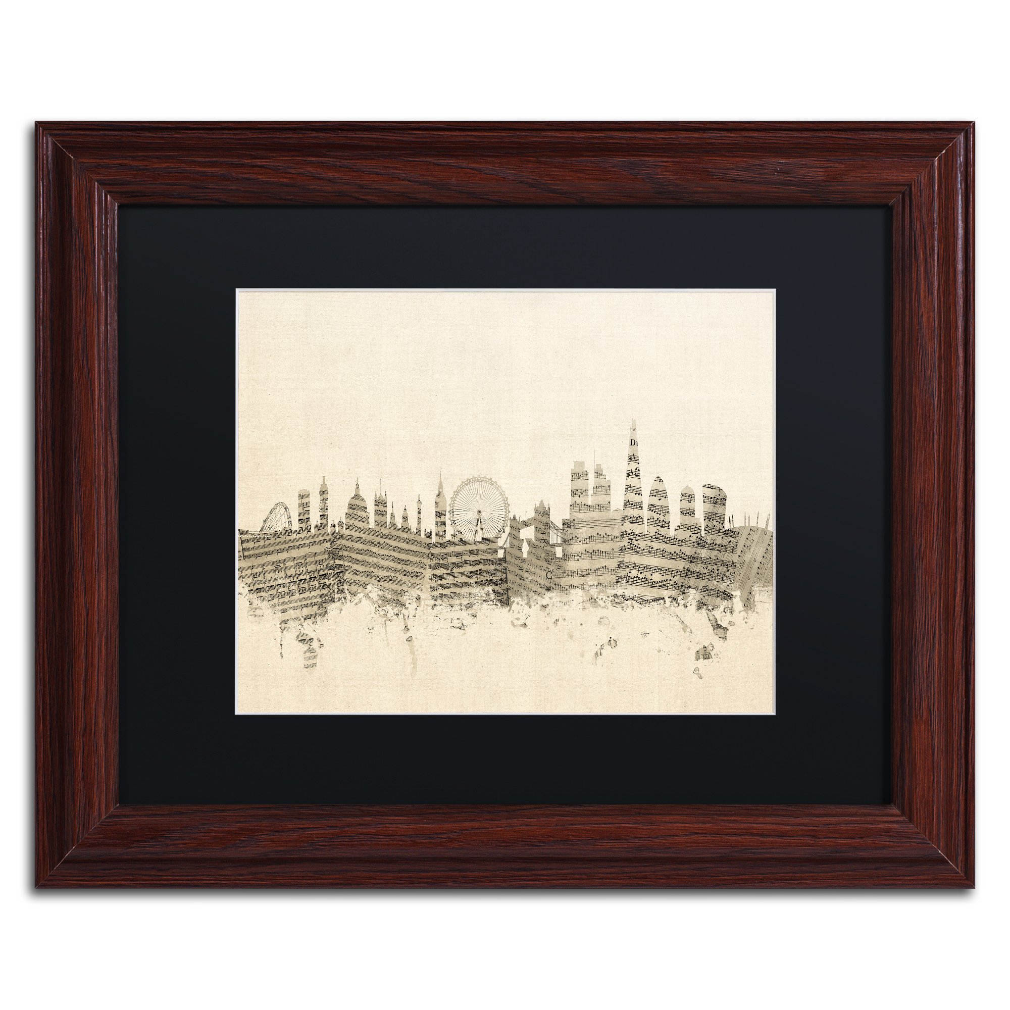 Michael Tompsett London Skyline Sheet Music II Black Matte Wood Framed Artwork 11x14 Inches - Perfect for Home, Office & Music Room Decor