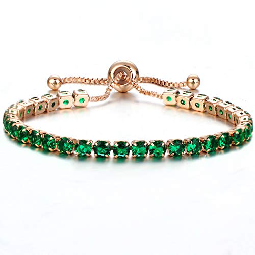Abien Gold Crystal Adjustable Bangle Bracelet for Women & Girls - Elegant Hand Chain Jewelry in Green | Perfect for Parties, Weddings & Daily Wear