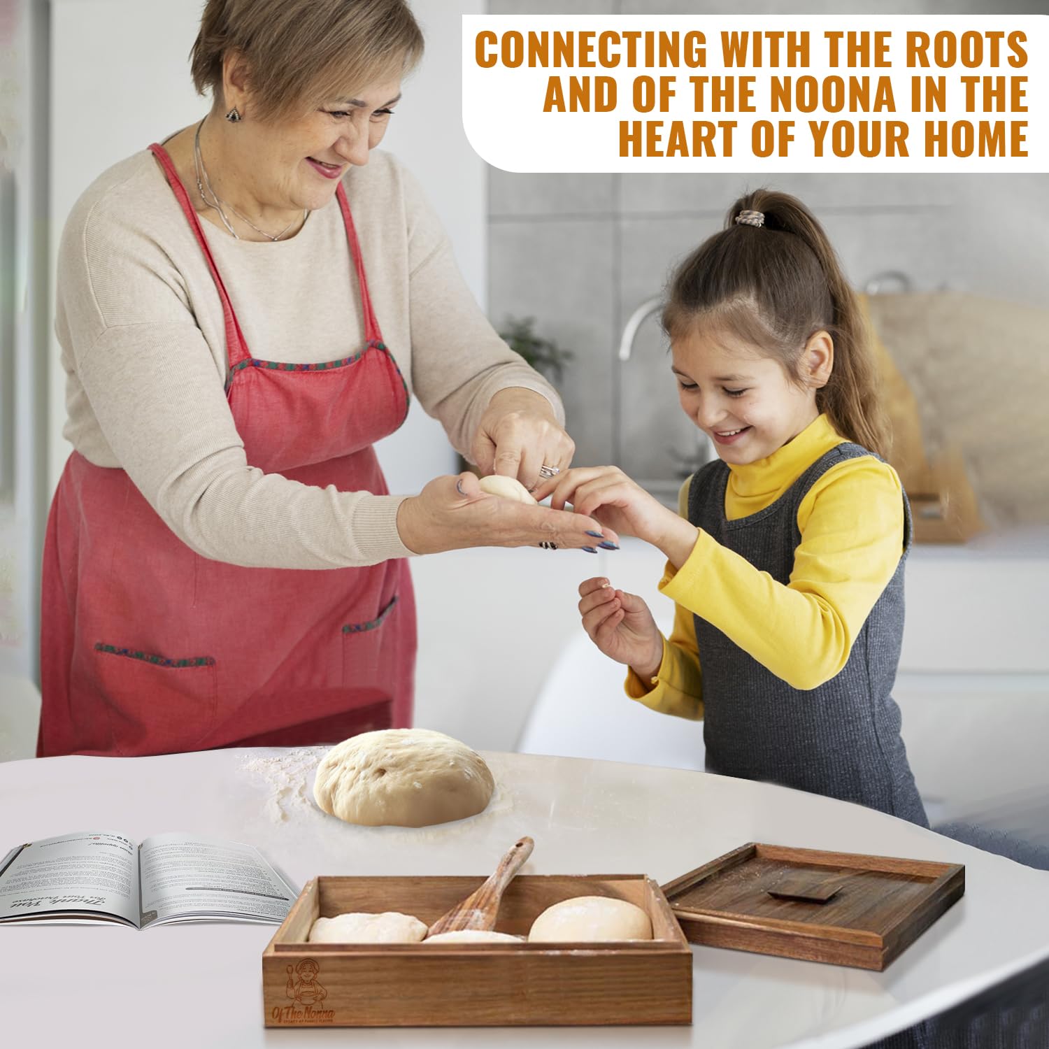 Natural Acacia Wood Pizza Dough Proofing Box with Pizza Sauce Spoon, Dough Spatula & Recipe Book - Ideal for Home Baking, Artisan Pizza Making & Italian Cooking