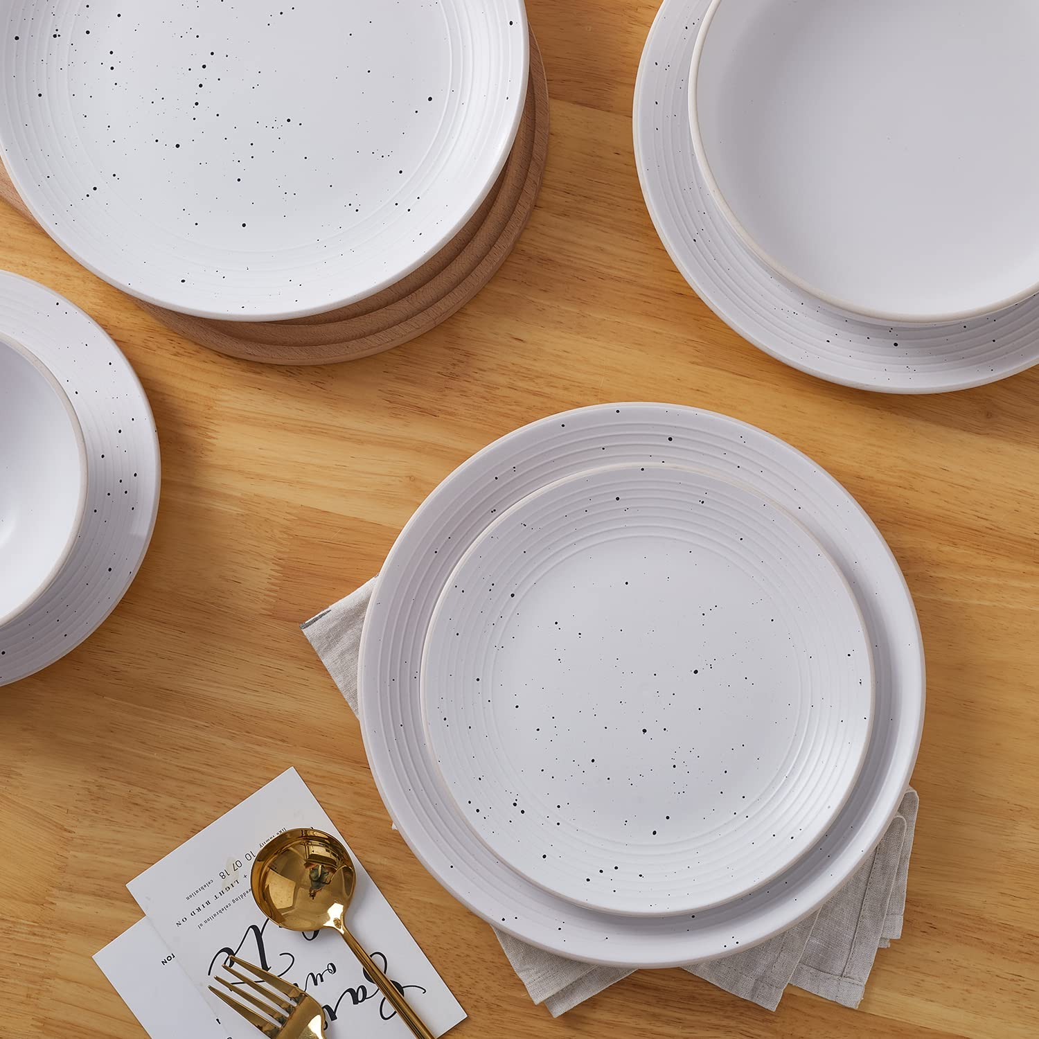 Lauren Modern Stoneware 16-Piece Round Dinnerware Set - Plates & Bowls for 4, Off White | Elegant Dinnerware for Family Meals, Entertaining & Everyday Dining