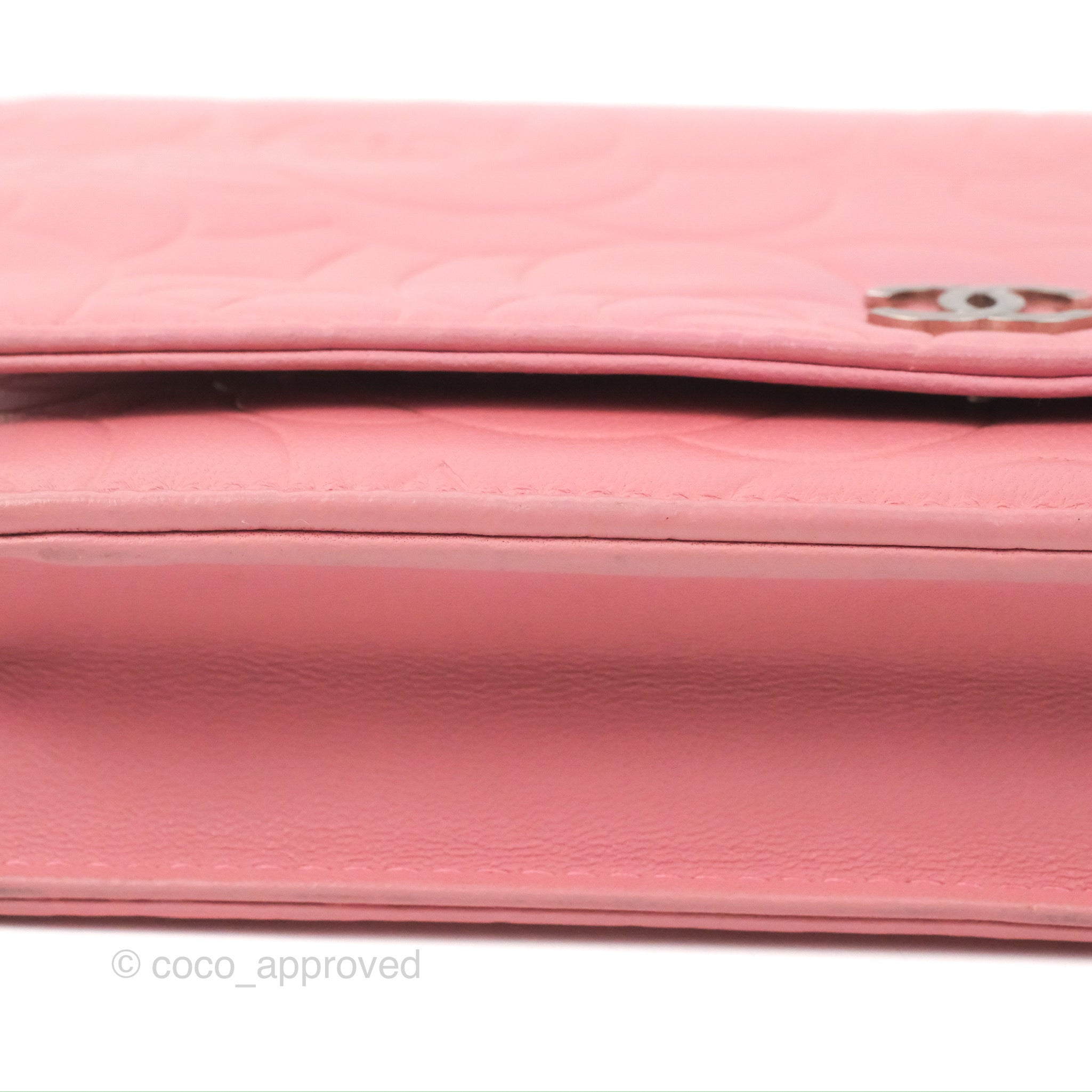 Chanel Camellia Embossed Wallet On Chain WOC Pink Lambskin Silver Hardware Crossbody Bag - Luxury Designer Purse for Women, Perfect for Evening Parties & Date Nights