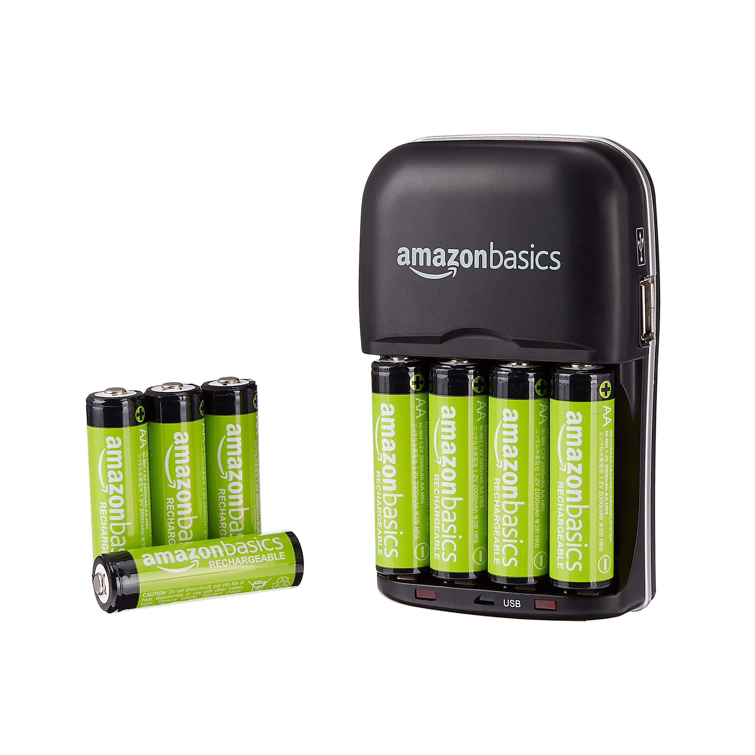Amazon Basics 8 Pack AA 2000mAh Rechargeable Batteries with 4-Hour Fast Charger - High Capacity NiMH Batteries for Cameras, Toys, Flashlights & Electronics - Overcharge Protection & Pre-Charged Ready to Use