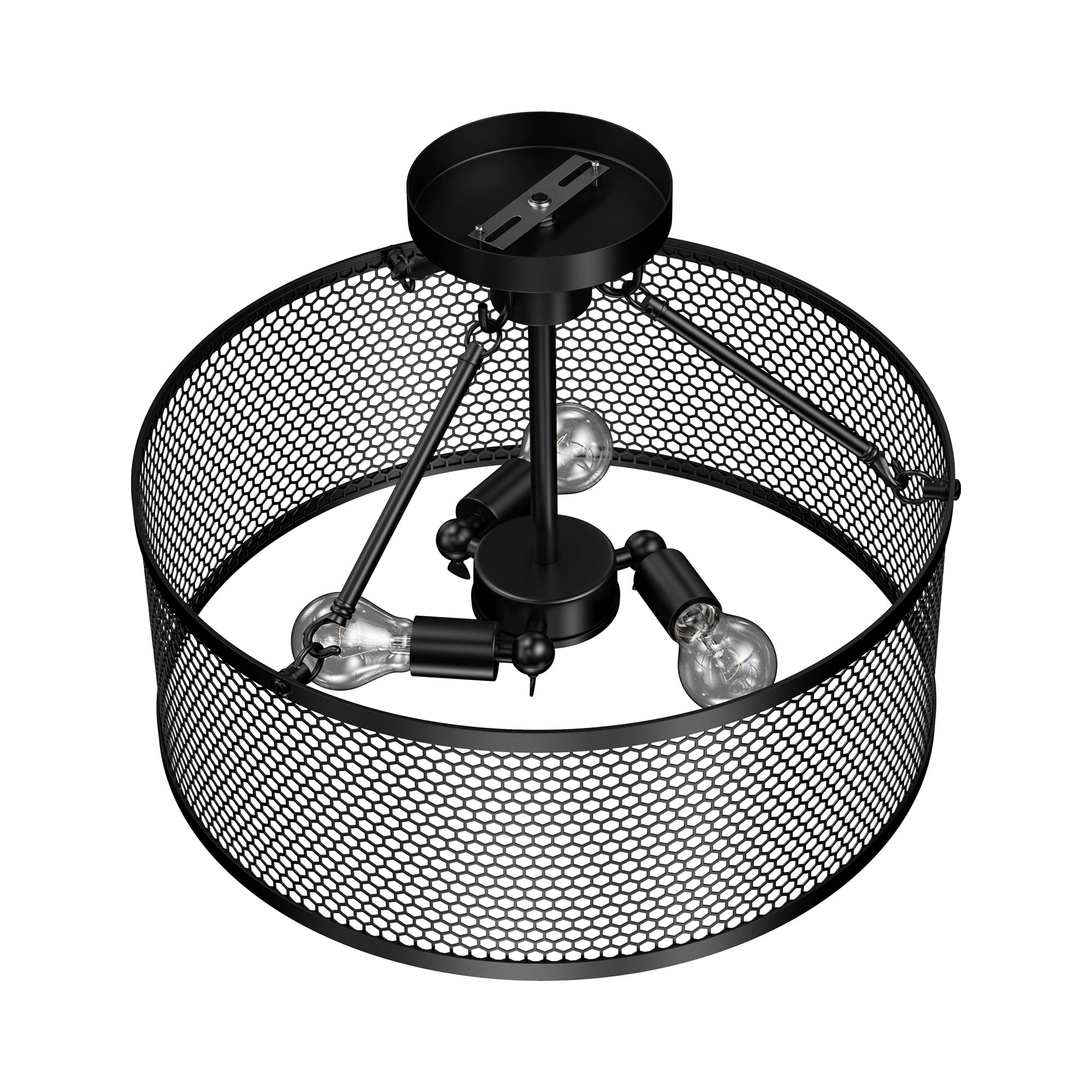 LEDMyplace 3-Light Drum Semi Flush Mount Ceiling Light Fixture - Matte Black Steel Cage, UL Listed, Farmhouse Style - Perfect for Bedroom, Living Room & Hallway - E26 Base (Bulb Not Included) | Modern Home Lighting for Cozy Ambiance & Energy-Efficient Illumination