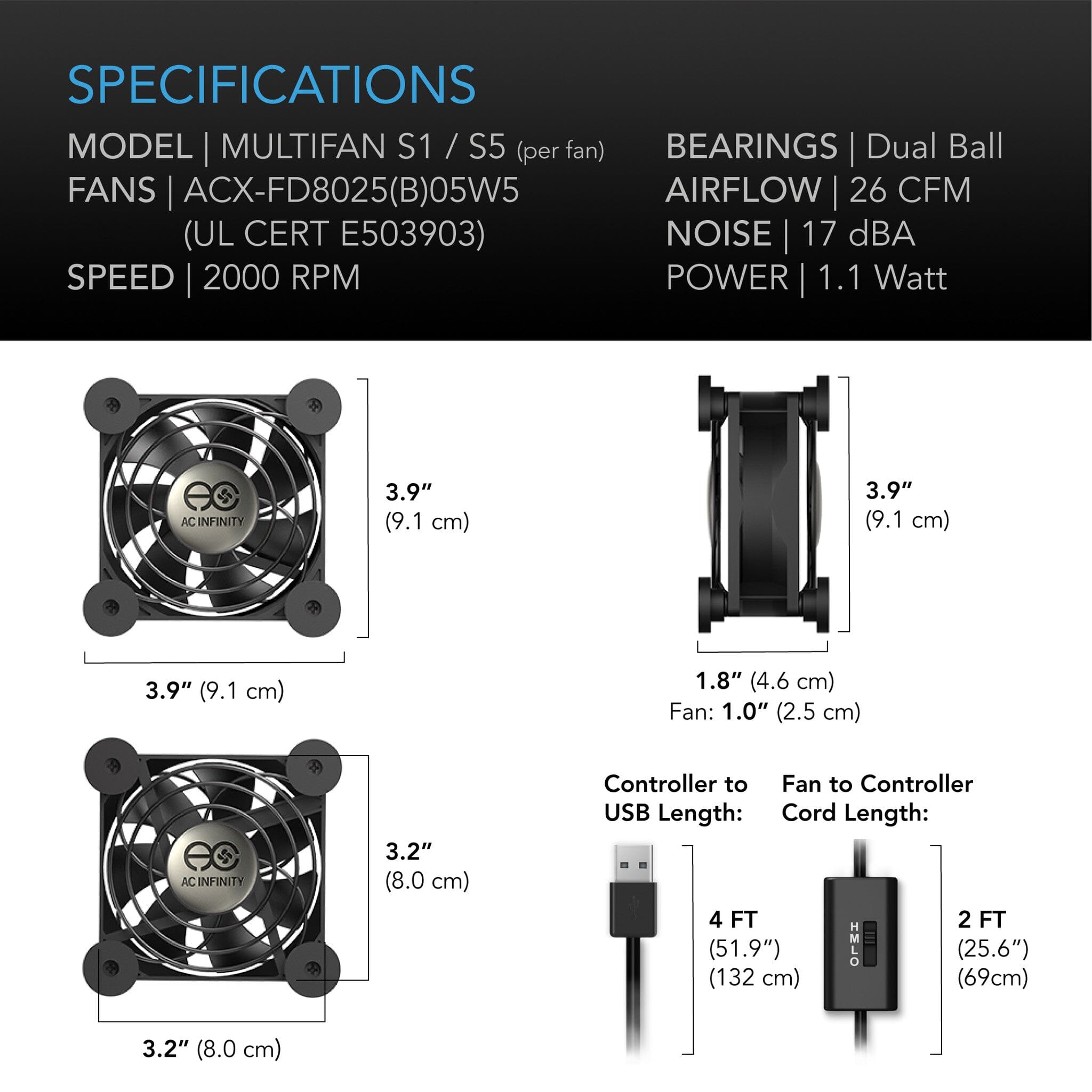Multifan S5 - Ultra Quiet USB Cooling Fan with Dual 80mm Blades | Perfect for Laptop Cooling, Home Office & Gaming PC Setup
