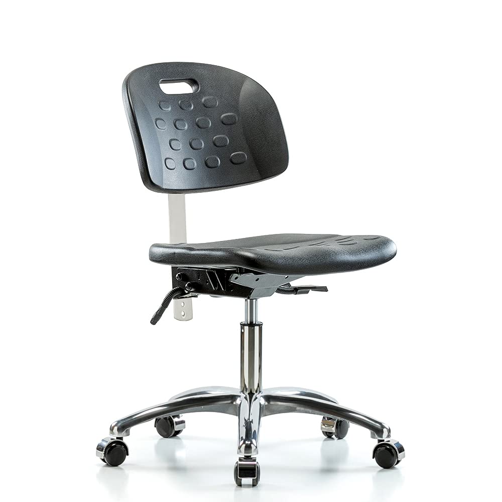Ergonomic Industrial Chair with Handle for Clean Rooms - Adjustable Desk Height for Hard & Carpeted Floors | Perfect for Laboratories, Medical Facilities & Office Workspaces