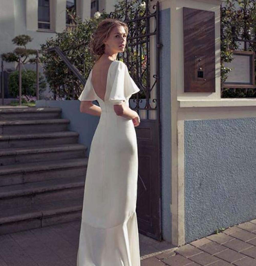 2021 Bohemian V-Neck Wedding Dress with Front Split & Backless Design - Floor Length Bridal Gown for Beach, Garden & Outdoor Ceremonies