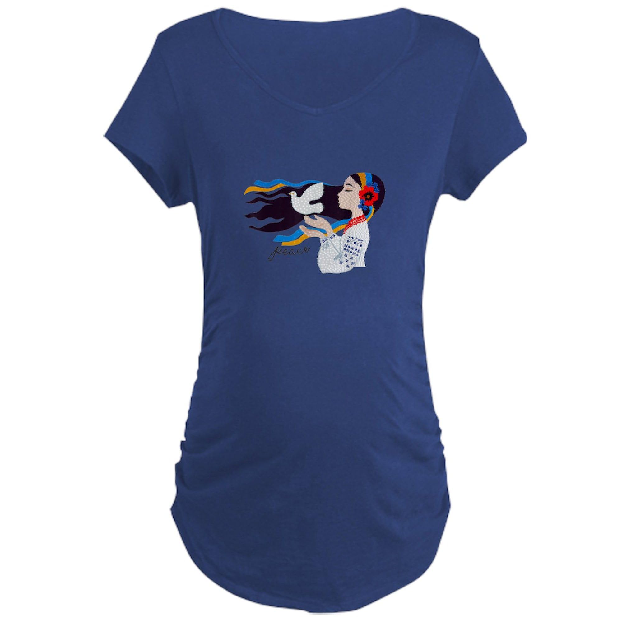 Peace Dove Ukraine Support Maternity T-Shirt for Women - Ruched Side Design for Comfort - Perfect for Pregnancy, Nursing & Showing Solidarity