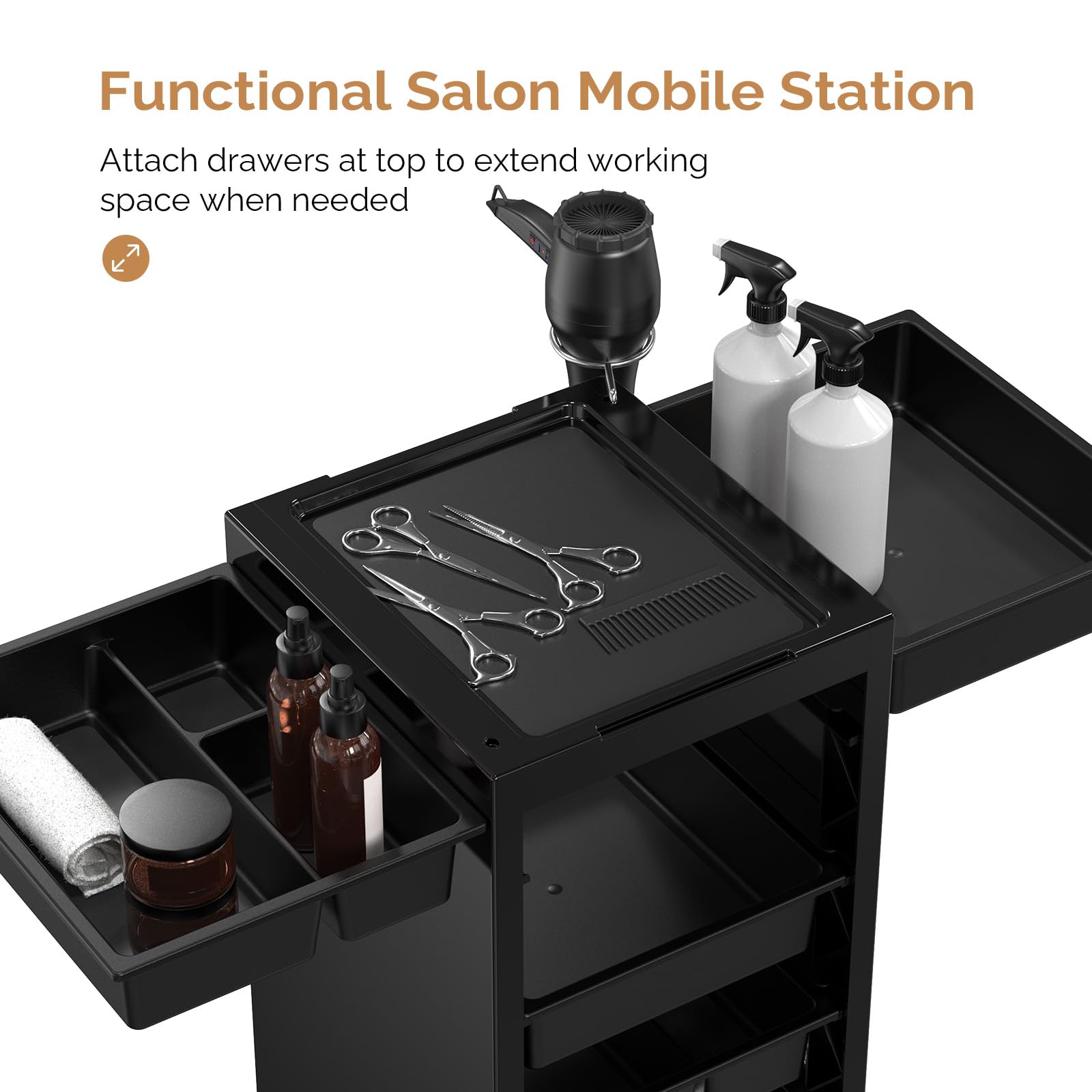 Professional Salon Trolley Cart with 4 Drawers & 2 Baskets - Rolling Hair Stylist Organizer, Mobile Beauty Storage Station with Wheels - Perfect for Salon, Tattoo Parlor, Home Hairdressing & Makeup Organization