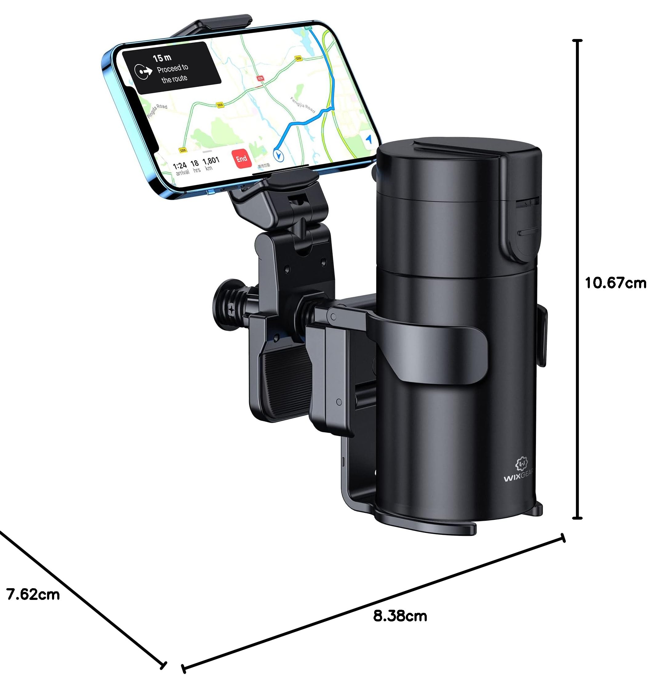 WixGear Universal Stroller Cup Holder with Adjustable Phone Stand - 2-in-1 Drink & Smartphone Holder for Baby Strollers, Wheelchairs, Walkers - Perfect for Parents, Caregivers & Outdoor Activities