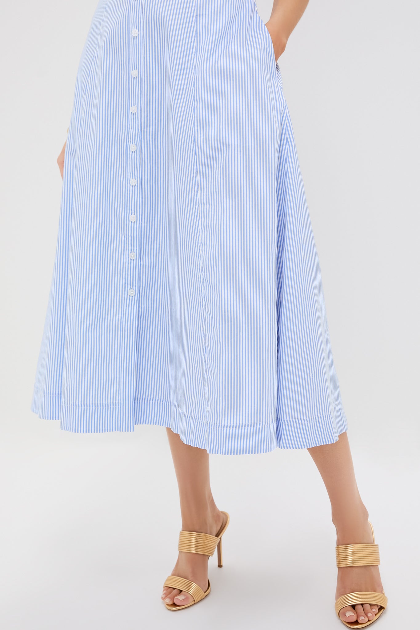 Blue Hydrangea Stripe Honor Cami Midi Dress - Women's Floral Summer Dress for Beach Vacation & Date Night Outfits