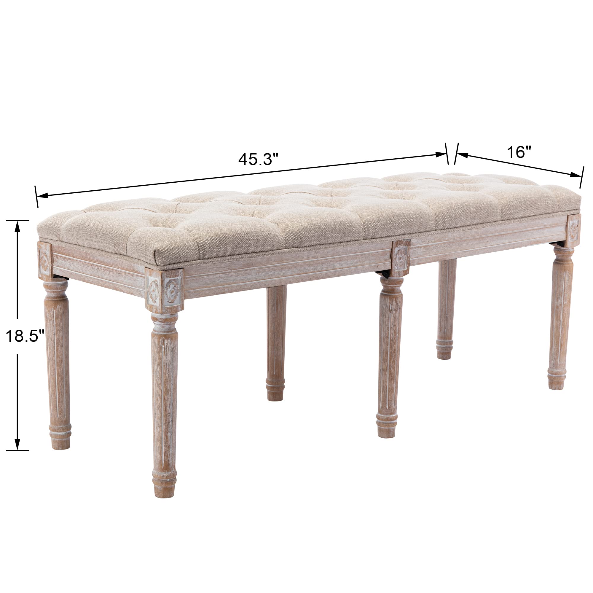Fabric Upholstered Dining Bench with Rustic Wood Legs - Classic Entryway Ottoman & Bedroom Bench in Beige - Perfect for Farmhouse Dining Rooms, Hallway Seating & Cozy Bedroom Decor