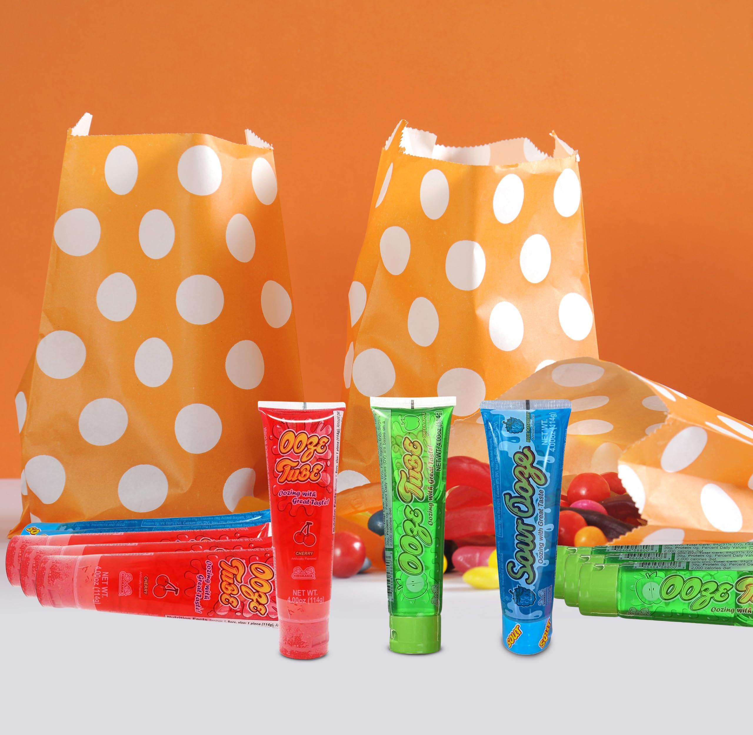 Ooze Sour Squeeze Candy Tube - 12 Pack Blue Raspberry, Cherry & Green Apple Flavored Gel Liquid Lickers with Nosh Pack Bag | Fun Party Favors, Halloween Treats & On-the-Go Snacks for Kids & Adults