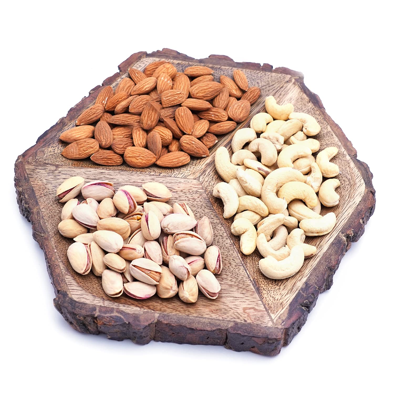 Premium Hexagon Wooden Serving Platter for Dry Fruits - Elegant Diwali Gift Set by Ghasitaram - Perfect for Festive Celebrations, Home Decor, and Party Serving