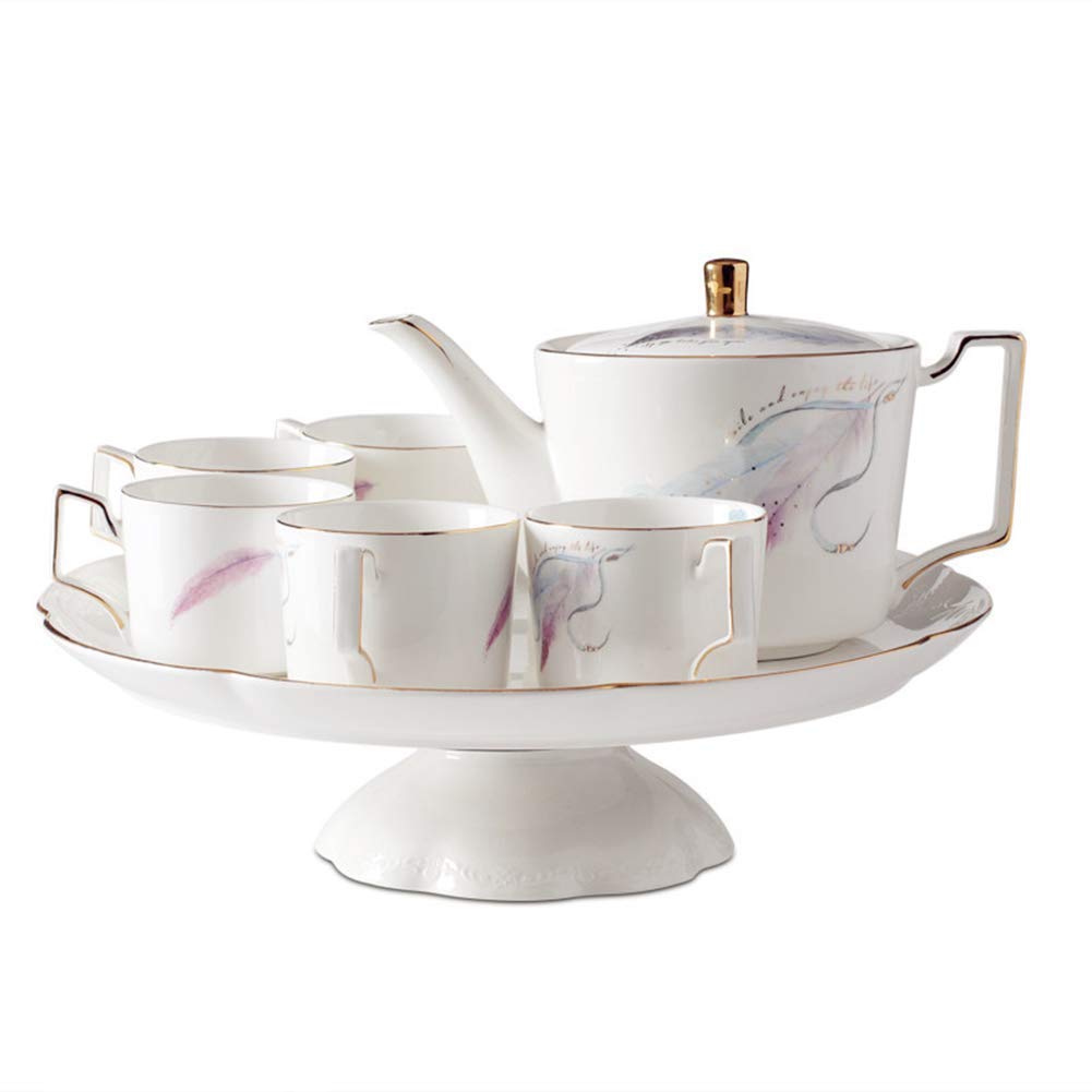 8-Piece Porcelain Tea and Coffee Set with Teapot, 6 Cups & Rotating Tray - Elegant Wedding Gift, Home Decor & Daily Tea Ceremony Use