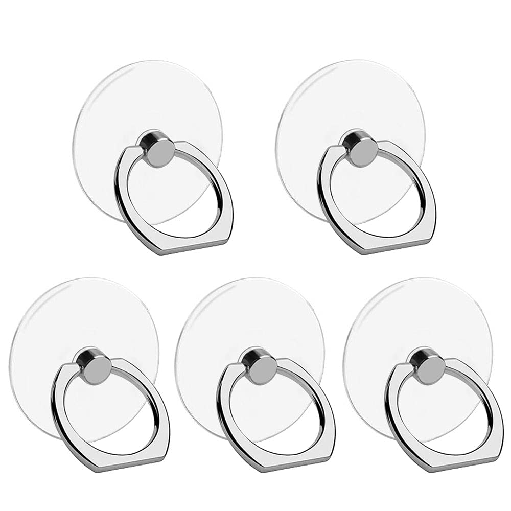 VOVIGGOL 5 Pack Transparent 360° Rotating Phone Ring Holder Stand - Clear Finger Kickstand Grip Compatible with iPhone & Cellphone Cases (Round) - Perfect for Hands-Free Viewing & Secure Grip