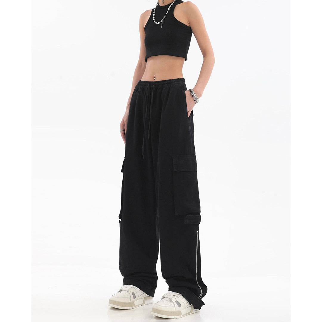 2024 New High Waist Cargo Pants for Women - Y2K Fashion Loose Straight Casual Pants with Side Pockets & Zipper Details | Perfect for Streetwear, Travel & Everyday Outfits