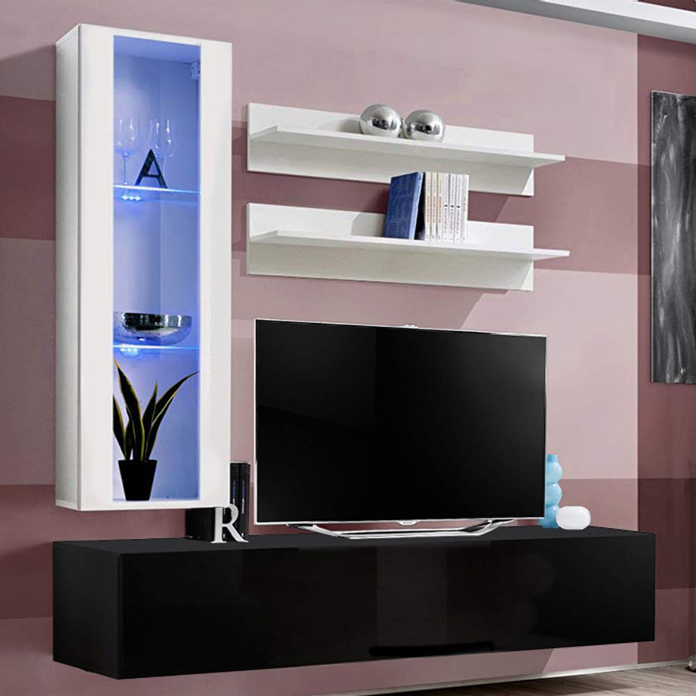 Modern Floating TV Stand with Storage & LED Lights - Wall-Mounted Entertainment Center for Bedroom & Living Room - H2 30TV Console with Shelves in White/Black - Perfect for Small Spaces & Home Theater Setup