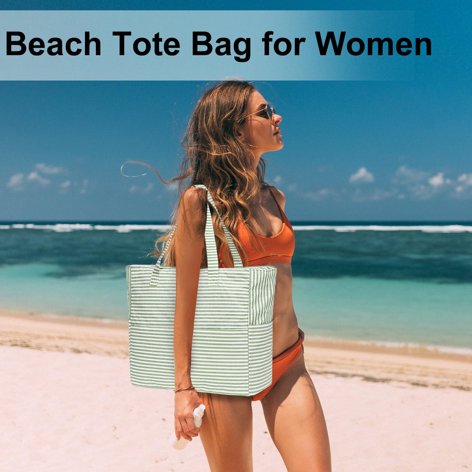 LEDAOU Large Waterproof Beach Tote Bag for Women - Sandproof Zippered Pool & Gym Bag with Wet Pocket - Perfect for Beach, Travel, Grocery Shopping & Outdoor Activities