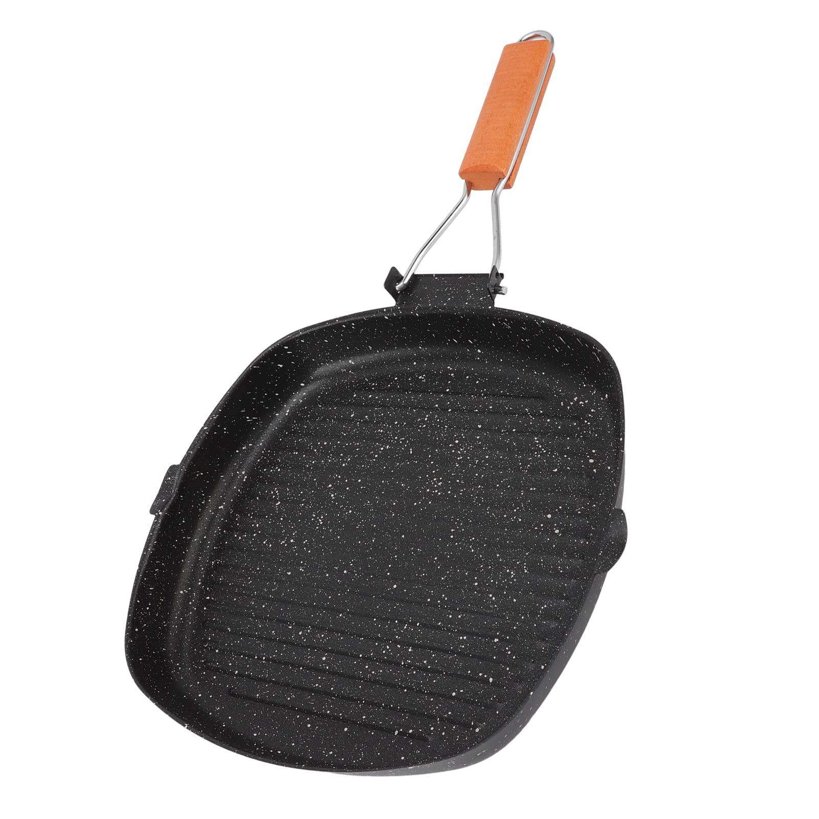 Premium Cast Iron Grill Pan - Large 28x20cm Nonstick Steak Griddle with Folding Beech Handle - Perfect for BBQ, Camping & Home Cooking - Heavy Duty Striped Grill Pan for Steaks, Burgers & Vegetables
