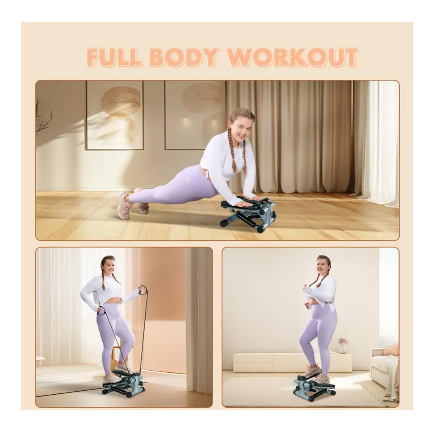 Best Hydraulic Fitness Stepper with Resistance Bands for Home Workouts - Full Body Exercise Equipment with LCD Monitor (220LBS Capacity) - Perfect for Cardio, Leg Toning & Small Space Fitness