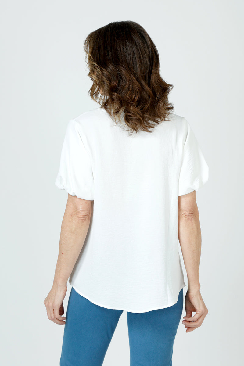 Stylish Airflow Bubble Sleeve Split Neck Top for Women - Breathable Summer Blouse for Casual Outings & Beach Vacations
