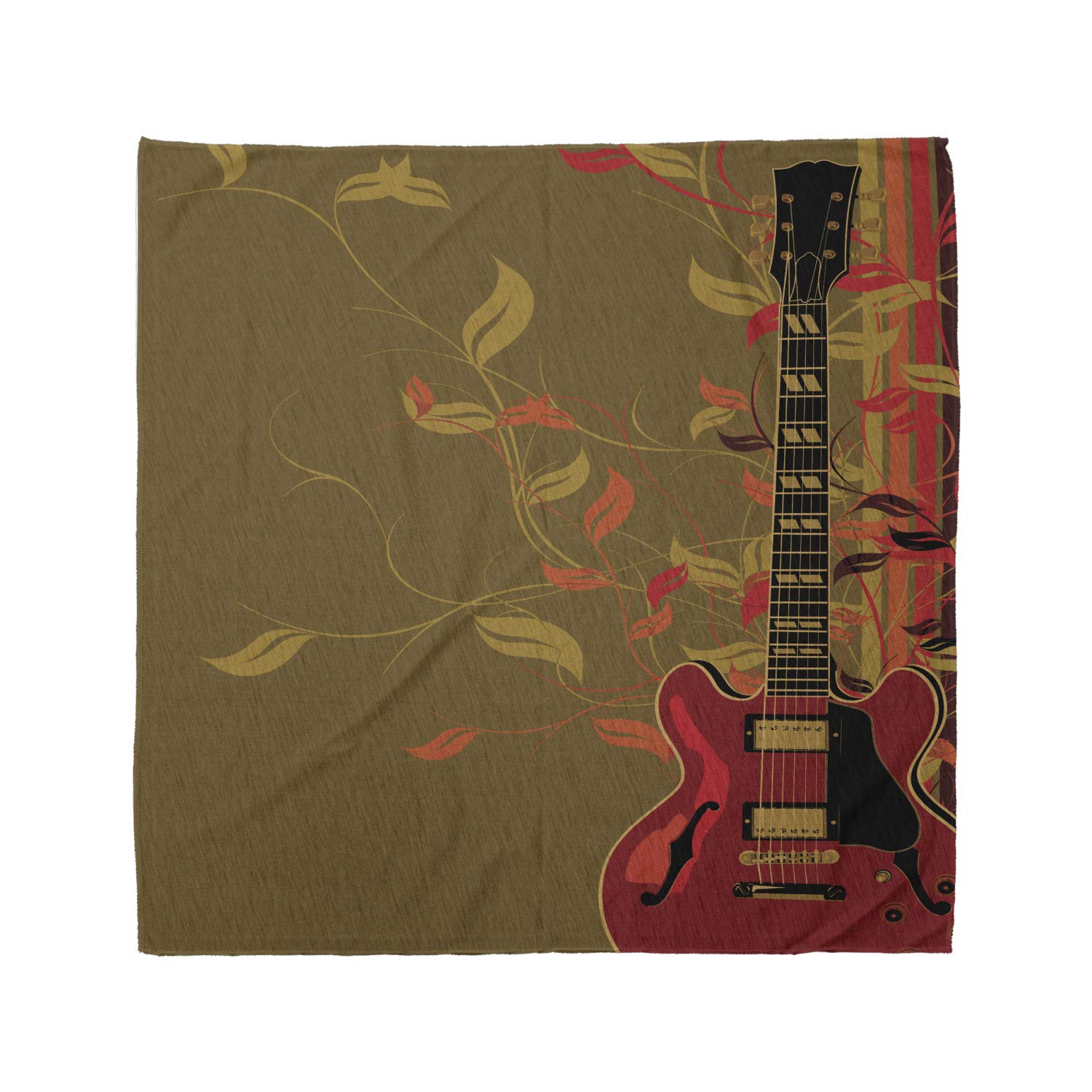 Ambesonne Guitar Bandana - Retro Autumn Leaves Design Unisex Head & Neck Scarf for Music Lovers, Outdoor Activities & Festival Fashion