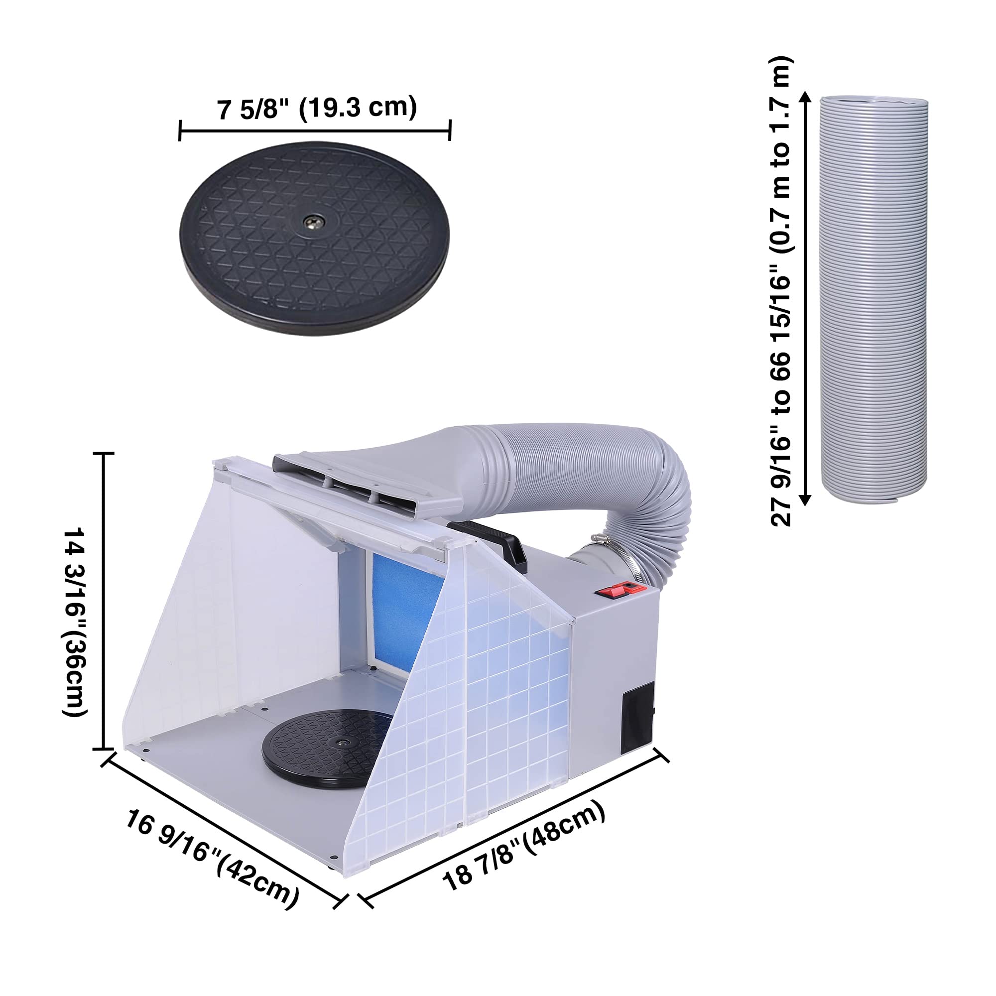 Professional Portable Airbrush Paint Spray Booth Kit with Turntable, 5.6' Hose & 3 LED Lights - Powerful Fan for Toy Model Painting, DIY Crafts, Miniature Art - Perfect for Hobbyists & US Delivery (LED Spray Booth + Hose)