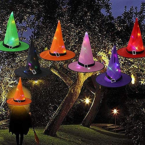 8Pcs Halloween Witch Hat String Lights - Battery Operated Glowing Outdoor Decorations for Yard, Tree & Christmas | Waterproof Hanging Lights for Halloween Party, Garden & Patio Decor