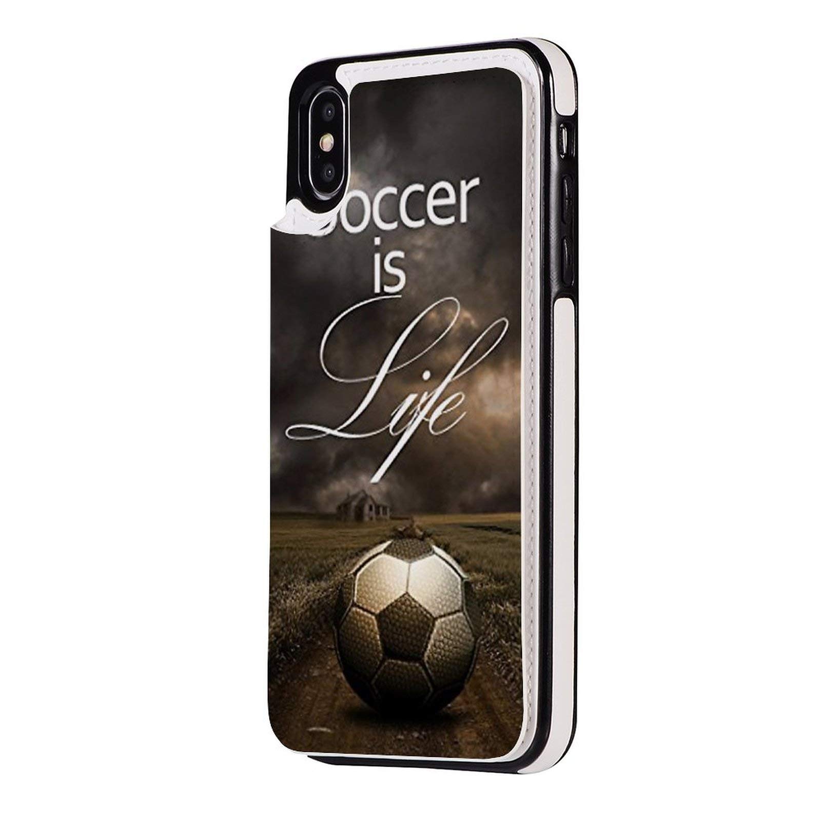 Premium Leather Wallet Case for iPhone XS Max - Slim TPU Folio with Card Slots & Magnetic Closure | Soccer is Life Design | Perfect for Everyday Use, Travel & Hands-Free Viewing