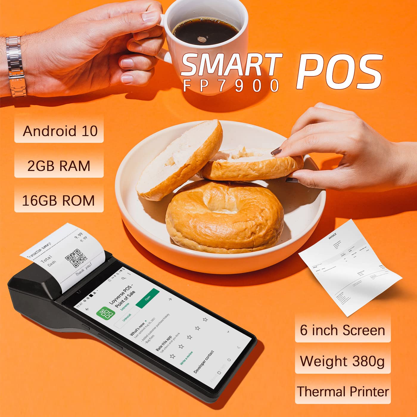 Android 10 Handheld Mobile POS Terminal with 58mm Thermal Receipt Printer - 4G/WiFi/Bluetooth Connectivity, Built-in Google Play for Retail & Small Business | Perfect for On-the-Go Payments, Food Trucks, and Pop-up Stores