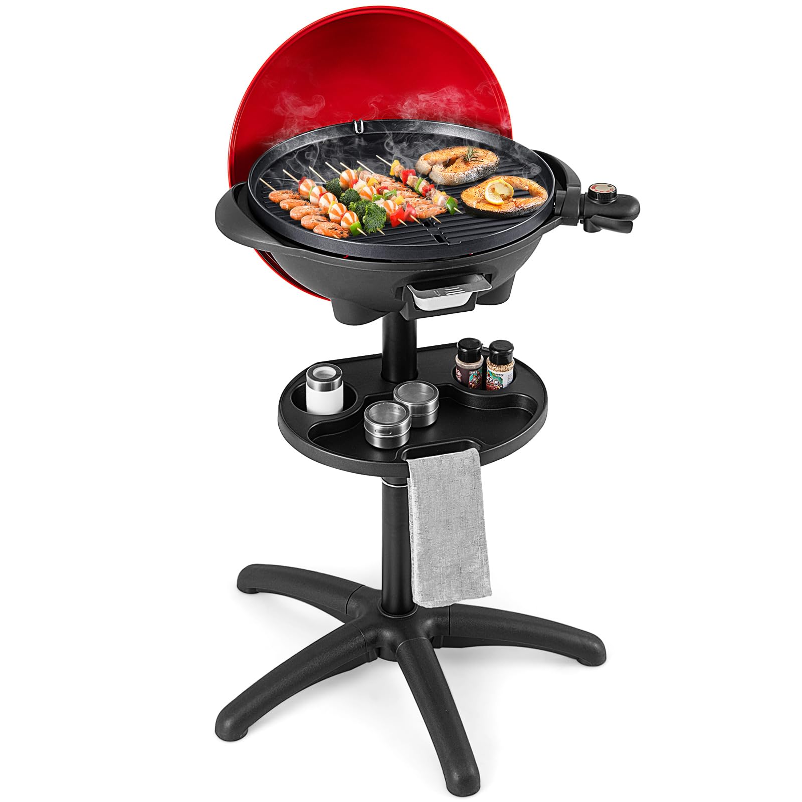 Giantex Electric Grill 1350W - Indoor Outdoor Non-Stick BBQ Griddle with 3 Cooking Zones, Adjustable Temperature Control & Drip Tray - 200sq.in Portable Grill for Balcony, Apartment, Backyard, Party, Camping, Picnics, Tailgating (Red)
