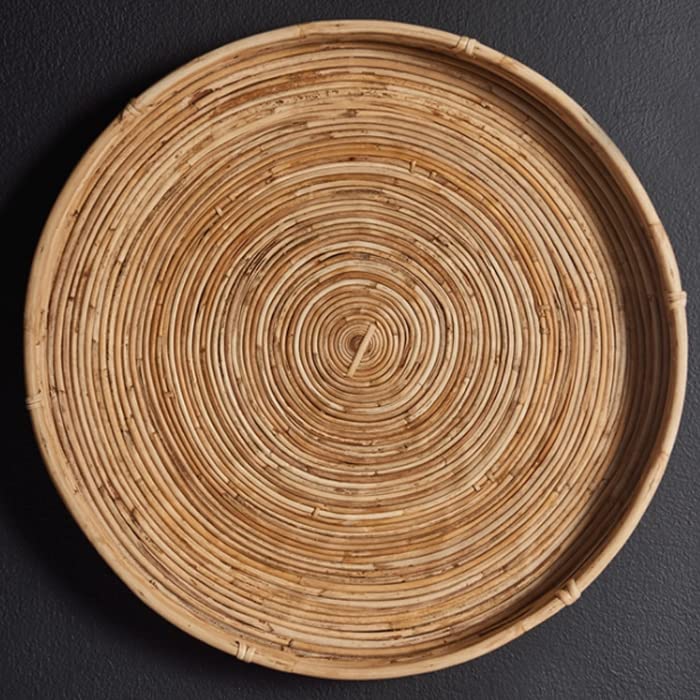 Elegant Set of 3 Woven Cane Rattan Trays - Round Natural Boho Baskets 22 inch for Home Decor, Coffee Table & Wall Storage | MY SWANKY HOME