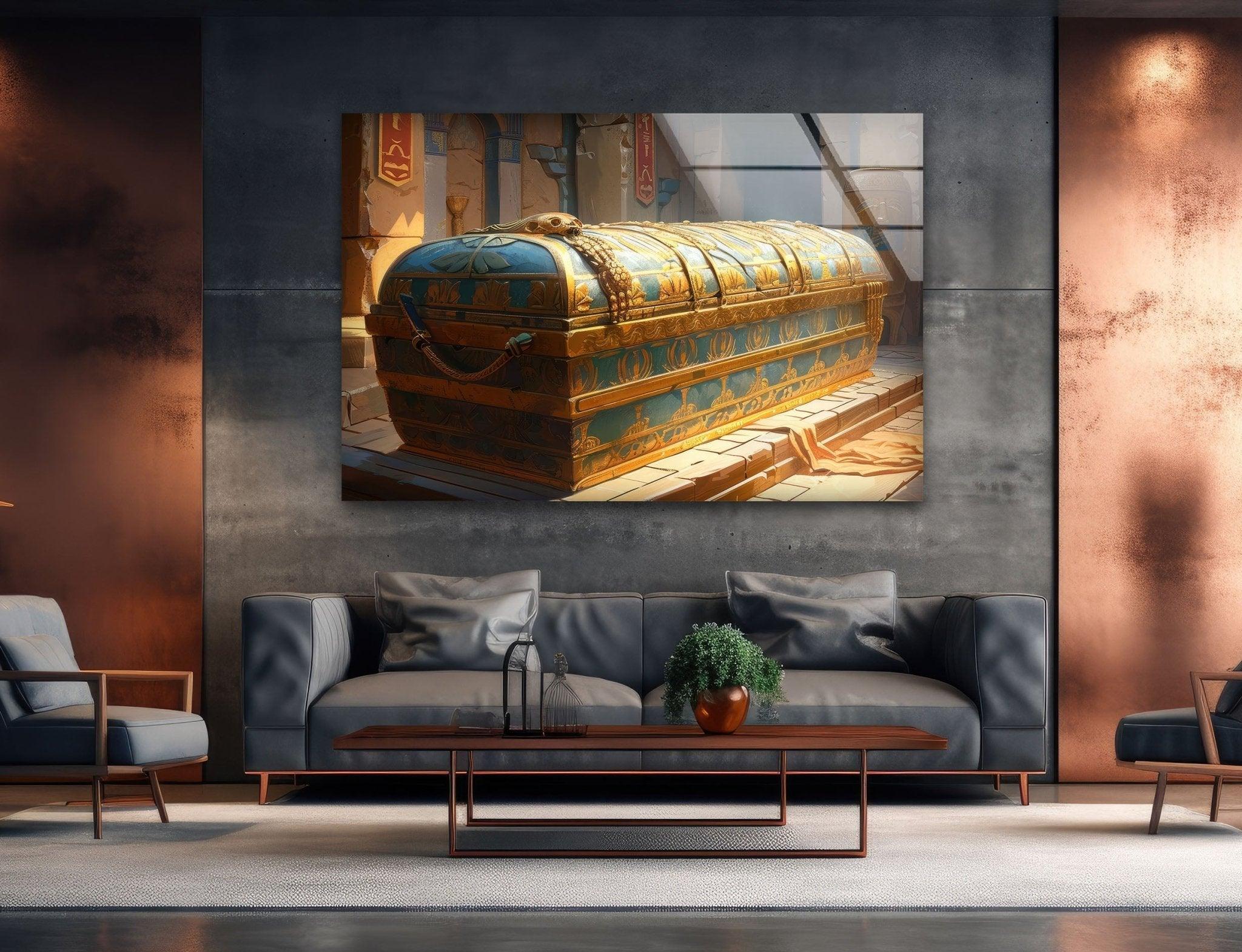 Ancient Pharaoh Tomb Glass Wall Art - Egyptian Pharaoh Decor for Home & Office - Perfect for Living Room, Bedroom, or Office Wall Decor