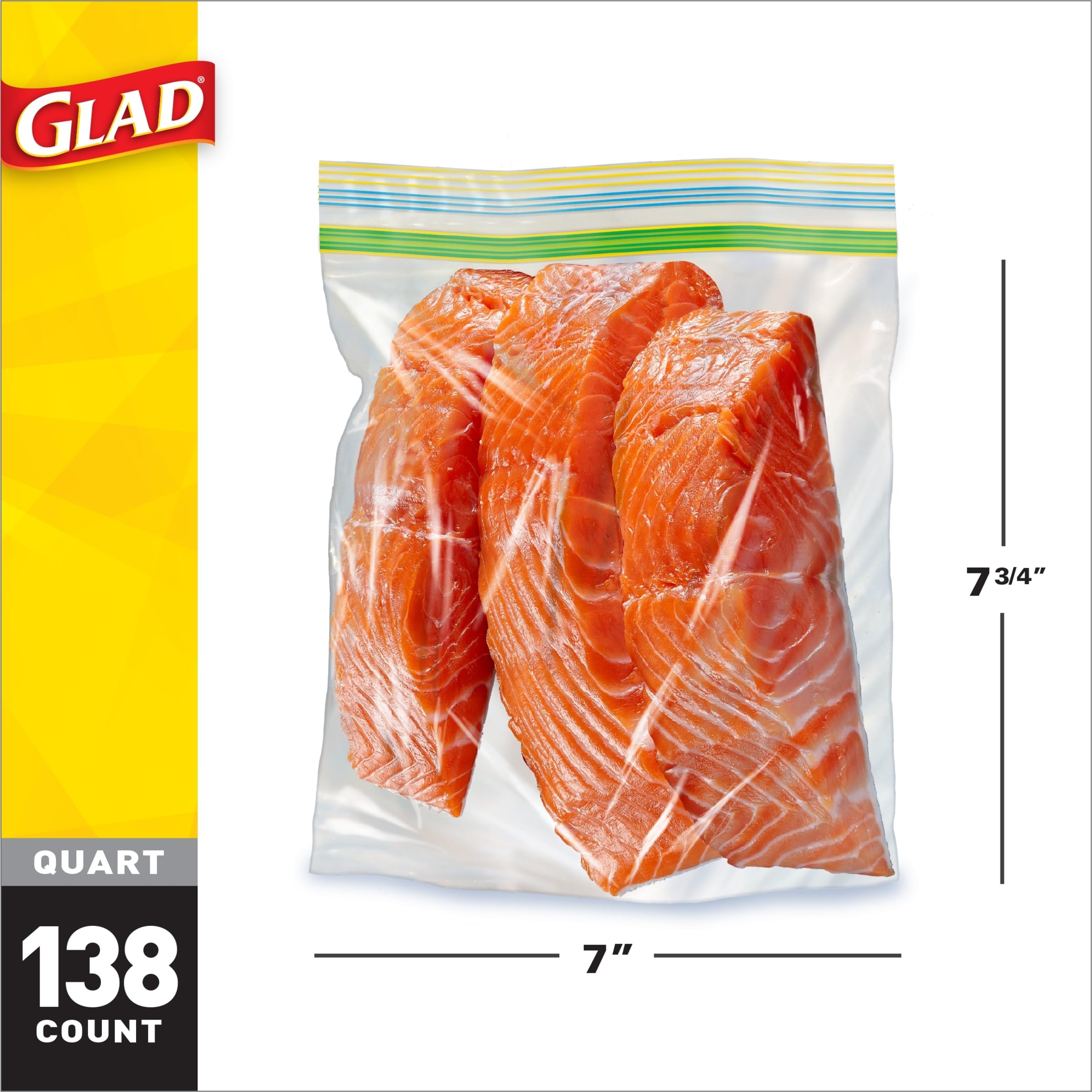 Glad 2-in-1 Food Storage & Freezer Zipper Bags - 46 Quart Size Bags (Pack of 3) - Airtight Seal for Meal Prep, Leftovers & Freezing - Perfect for Home Kitchen, Camping & Office Lunches