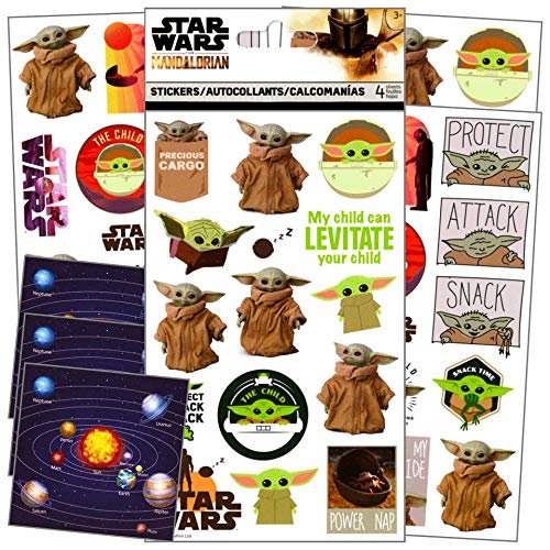 Kids Stickers Bundle - 4 Sheets with 3 Licensed GWW Reward Stickers (Baby Yoda) for Scrapbooking, School Projects & Reward Incentives